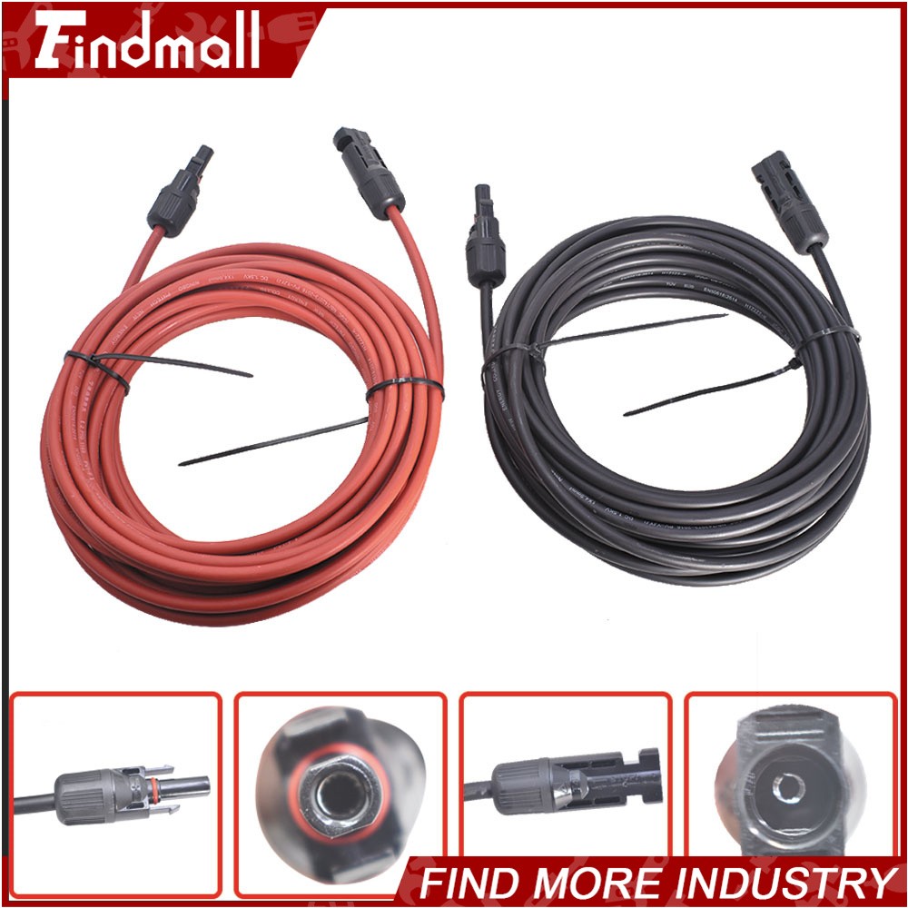Findmall 10AWG Black + Red 30FT Solar Panel Extension Cable Wire Connector