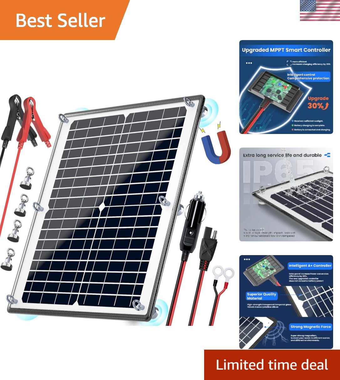Upgrade Your Battery Life: 12V 20W Magnetic Solar Panel Kit with MPPT Controller