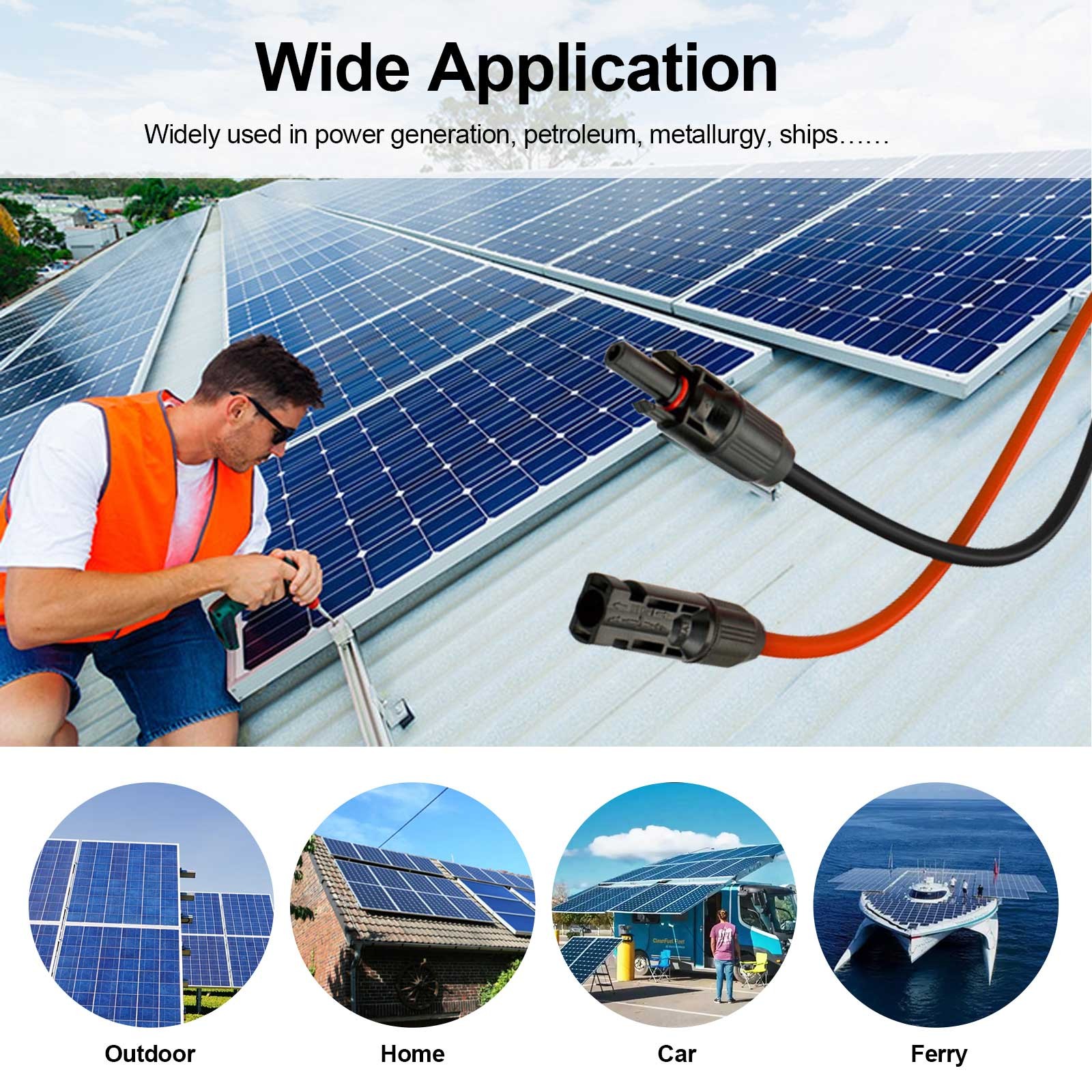 6mm² Solar Panel Extension Cable Wire Connector Black & Red Set for Home House