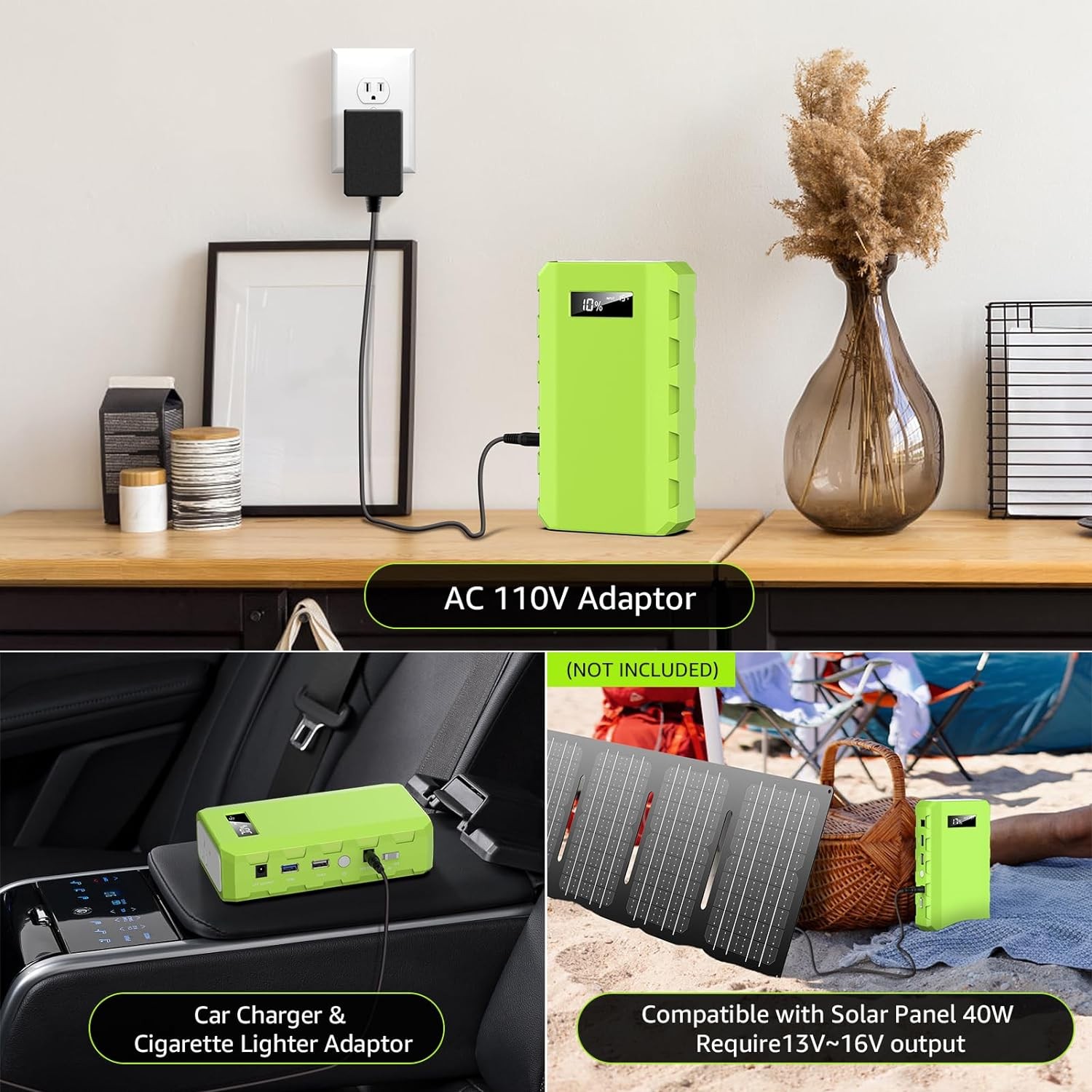 powkey Portable Power Station with AC Outlet, 65W/110V External A-Green