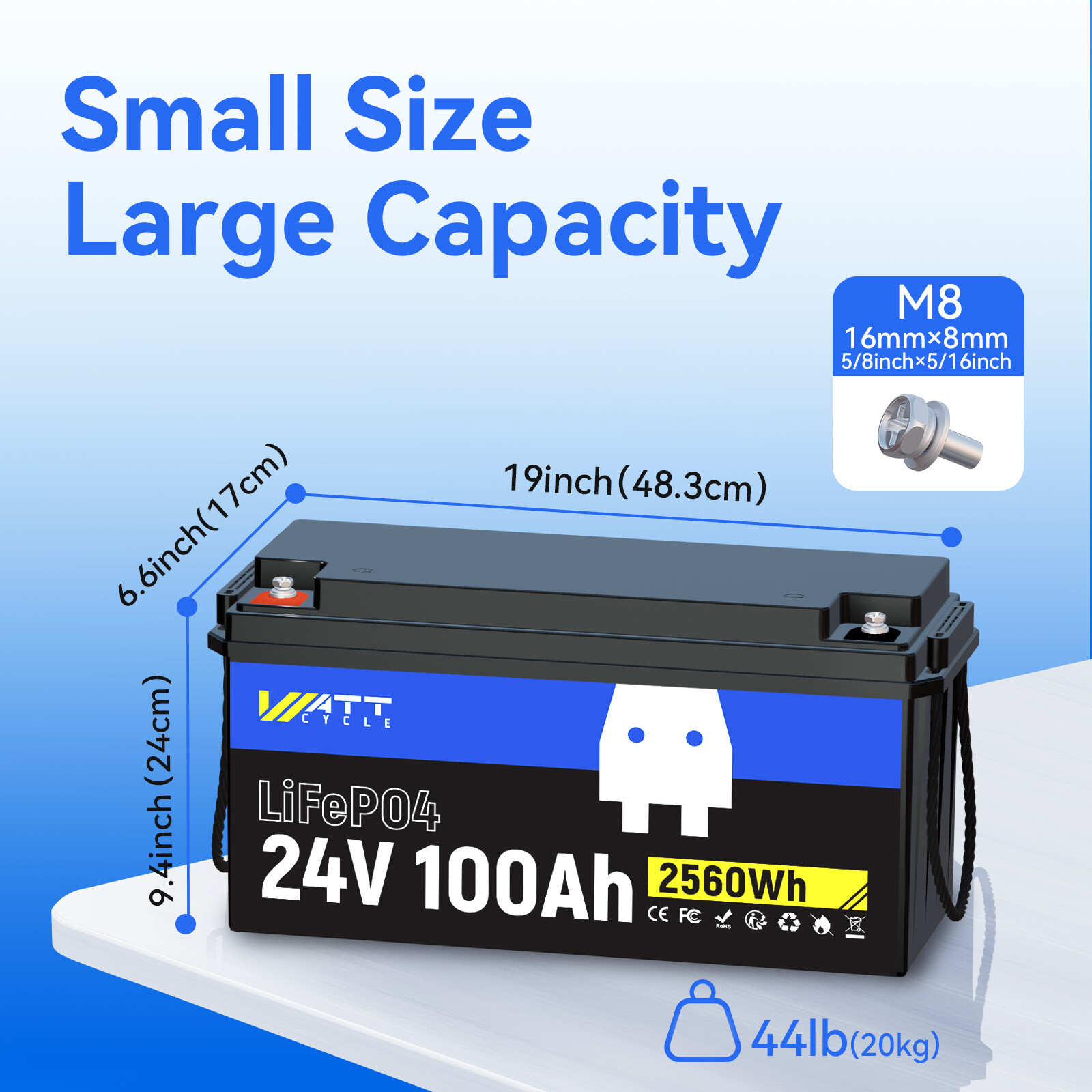 Wattcycle 12V 100Ah LiFePO4 Lithium Battery Low-Temp Cut-off for Trolling Motor