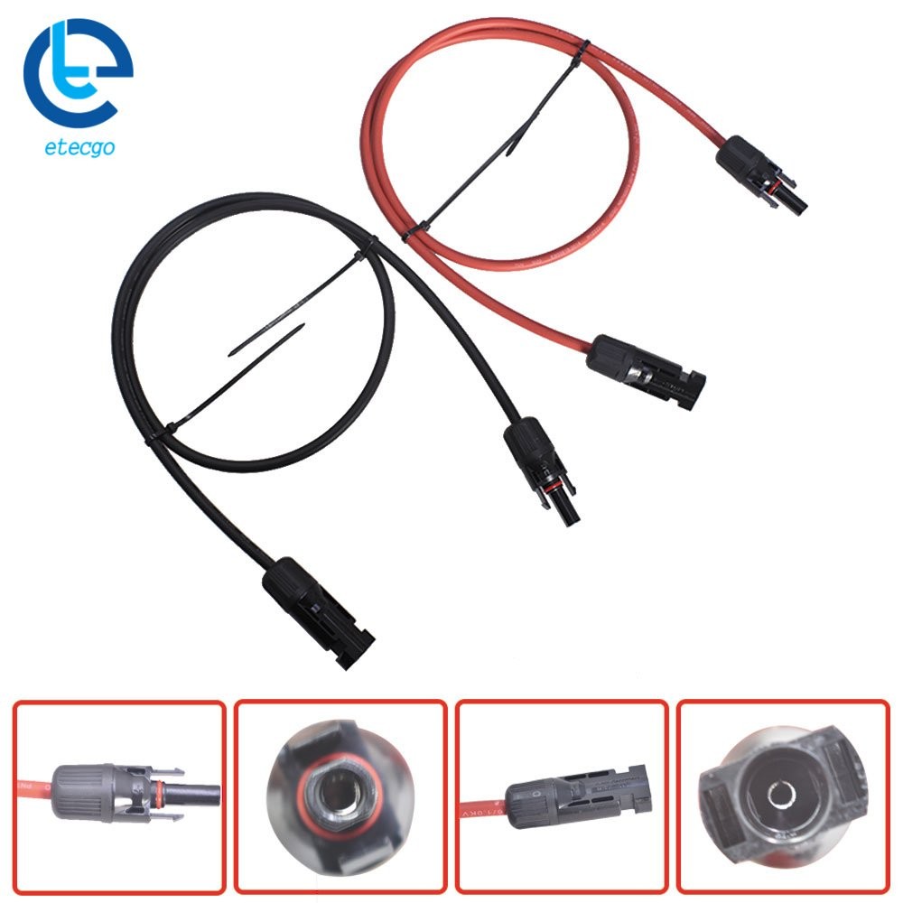 1 Pair Black + Red 10 AWG 3 Feet Solar Panel Extension Cable Wire Connector