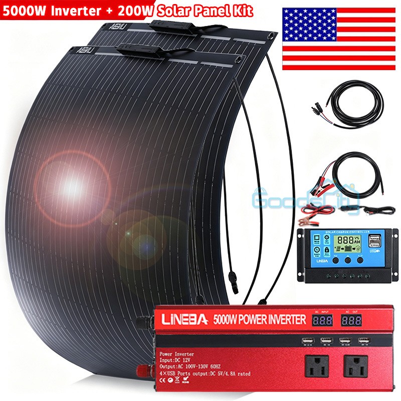 5000W Inverter & 200W Solar Panel Solar Power Generator Home 110V Grid System