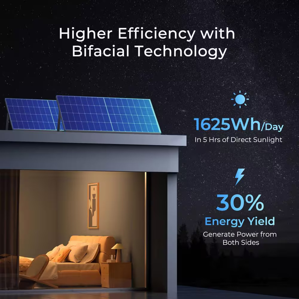 Bifacial 250-Watt 12 Volt Monocrystalline Solar Panel N-Type 16BB Double-Side 25