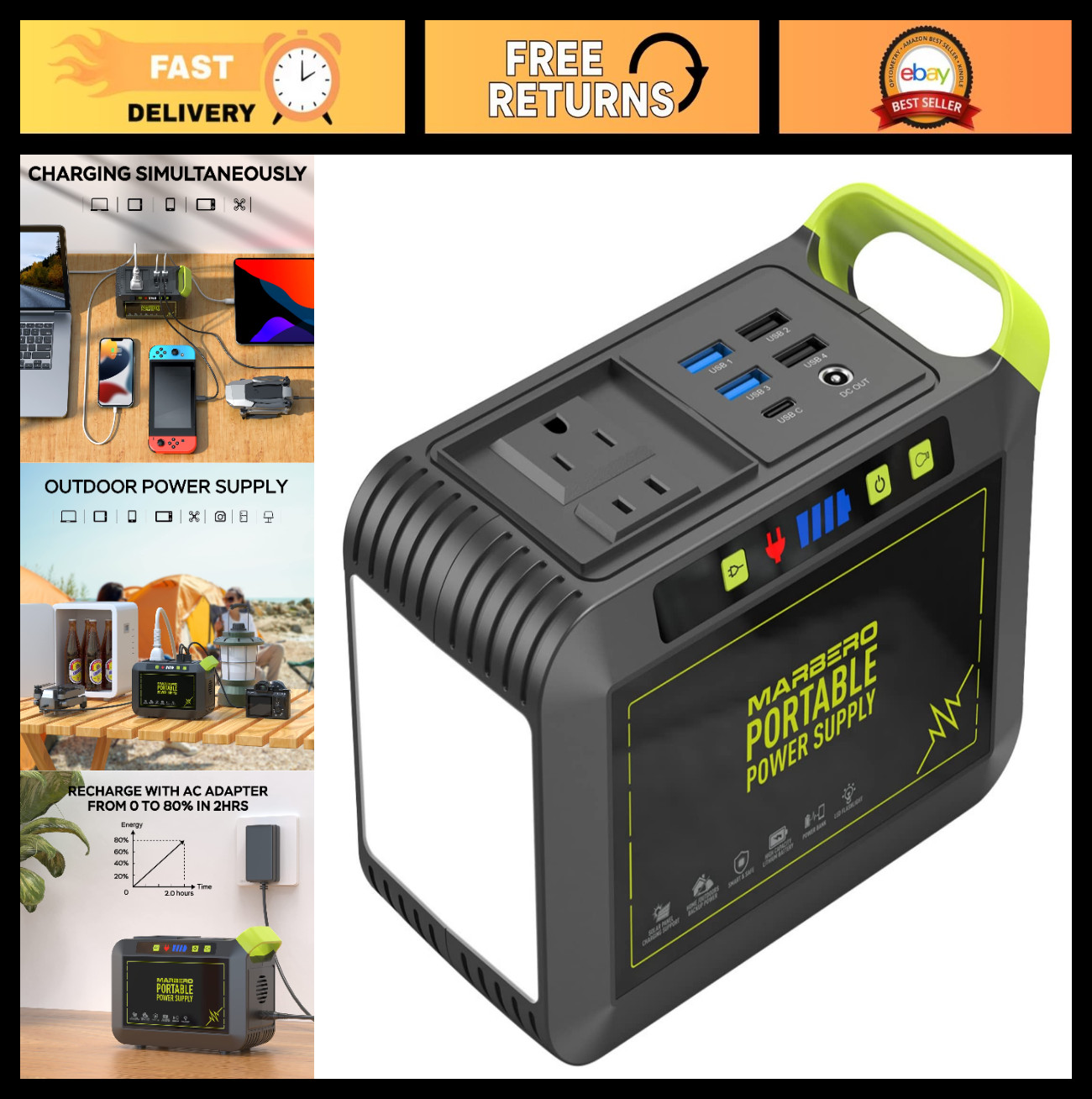 Portable Power Station 88Wh Lithium Battery Solar Generator Fast Charge AC Outle