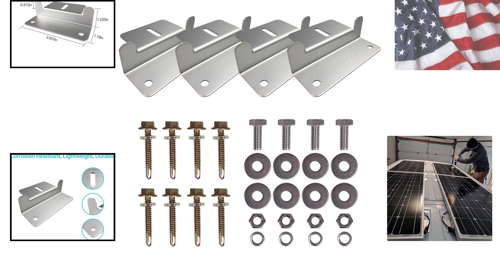 Durable Aluminum Z Brackets for Solar Panels | 50W-150W Capacity Set of 4
