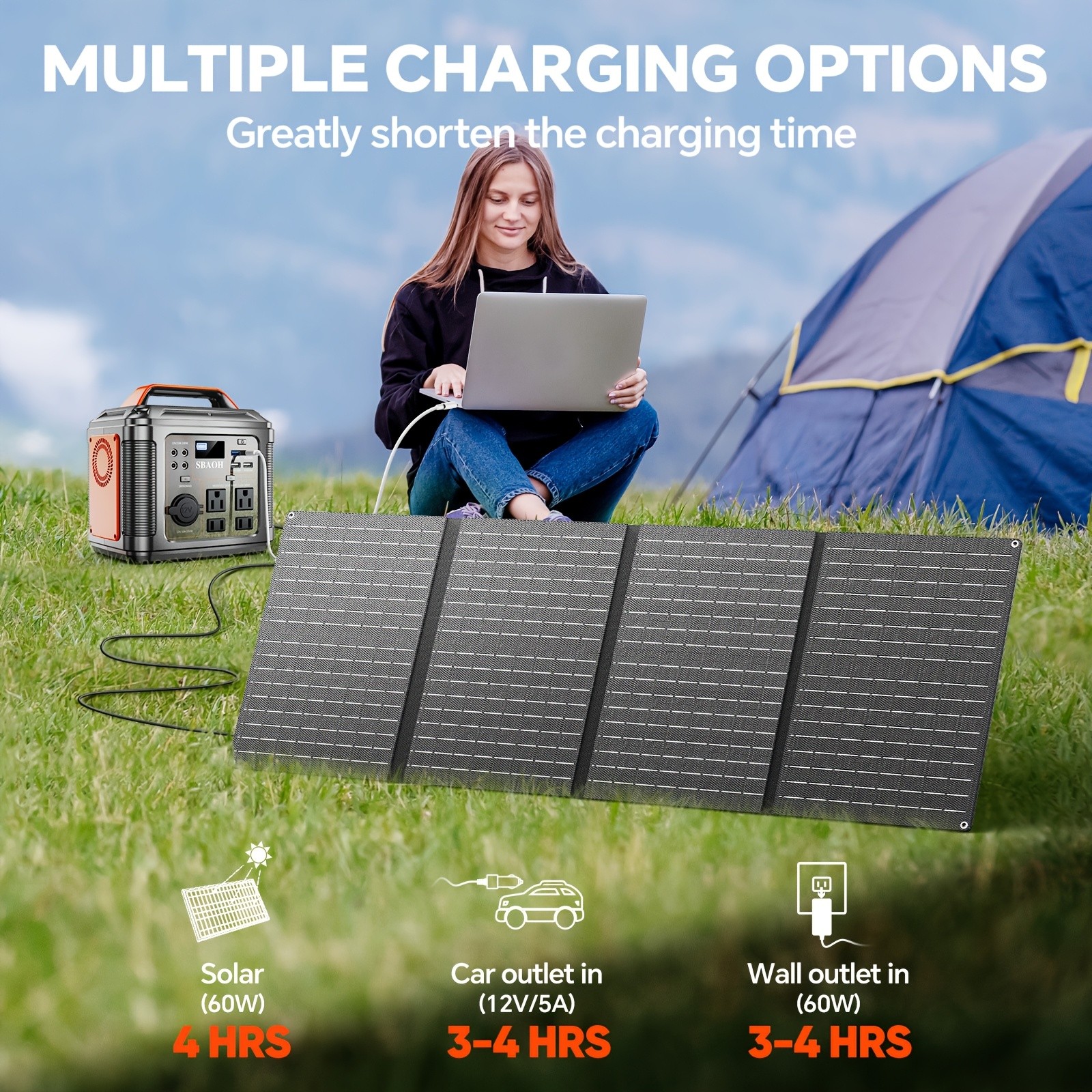 300W portable, 296Wh 8000mAh solar generator, equipped with a 60W solar panel.