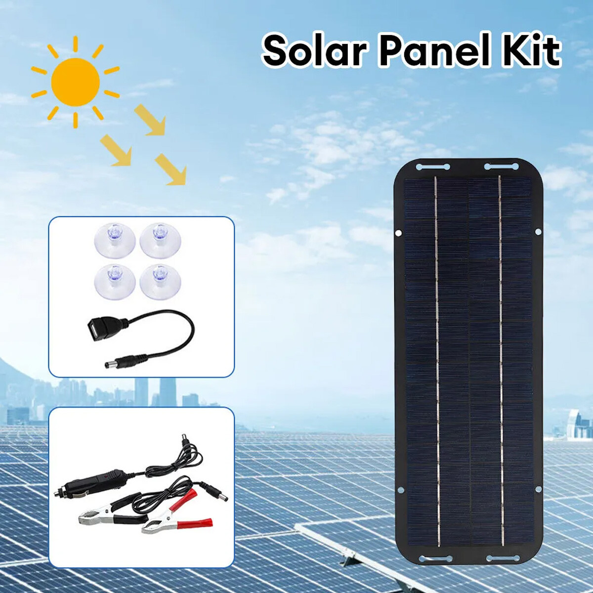 6W Solar Panel 12V Trickle Charger Battery Charger Kit Maintainer Boat Car RV
