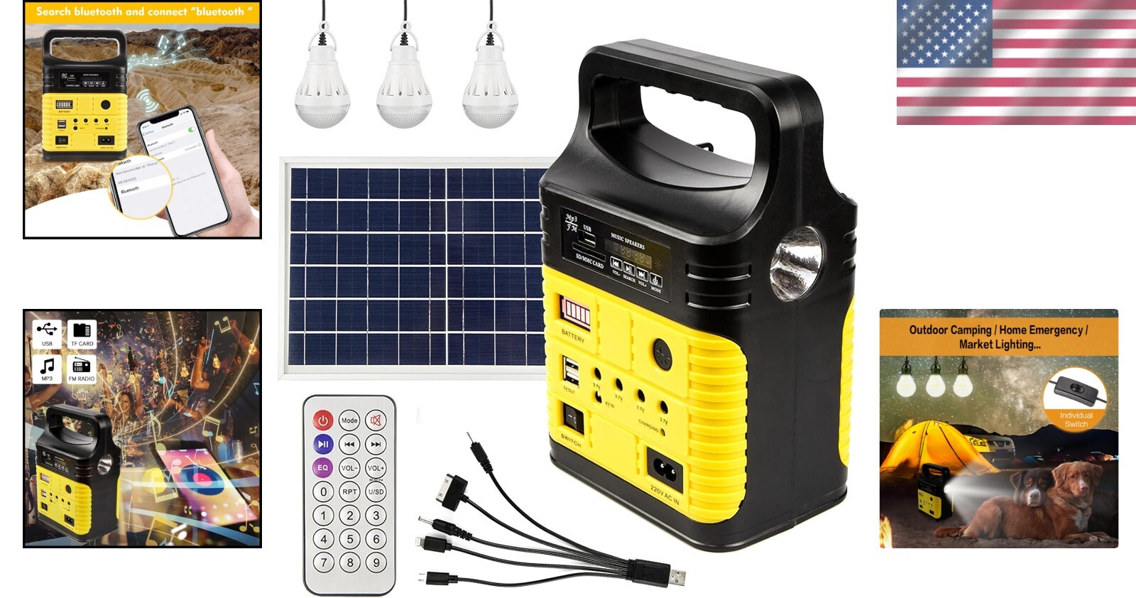 All-in-One Solar Power Station – Rechargeable Portable Generator with LED Lights