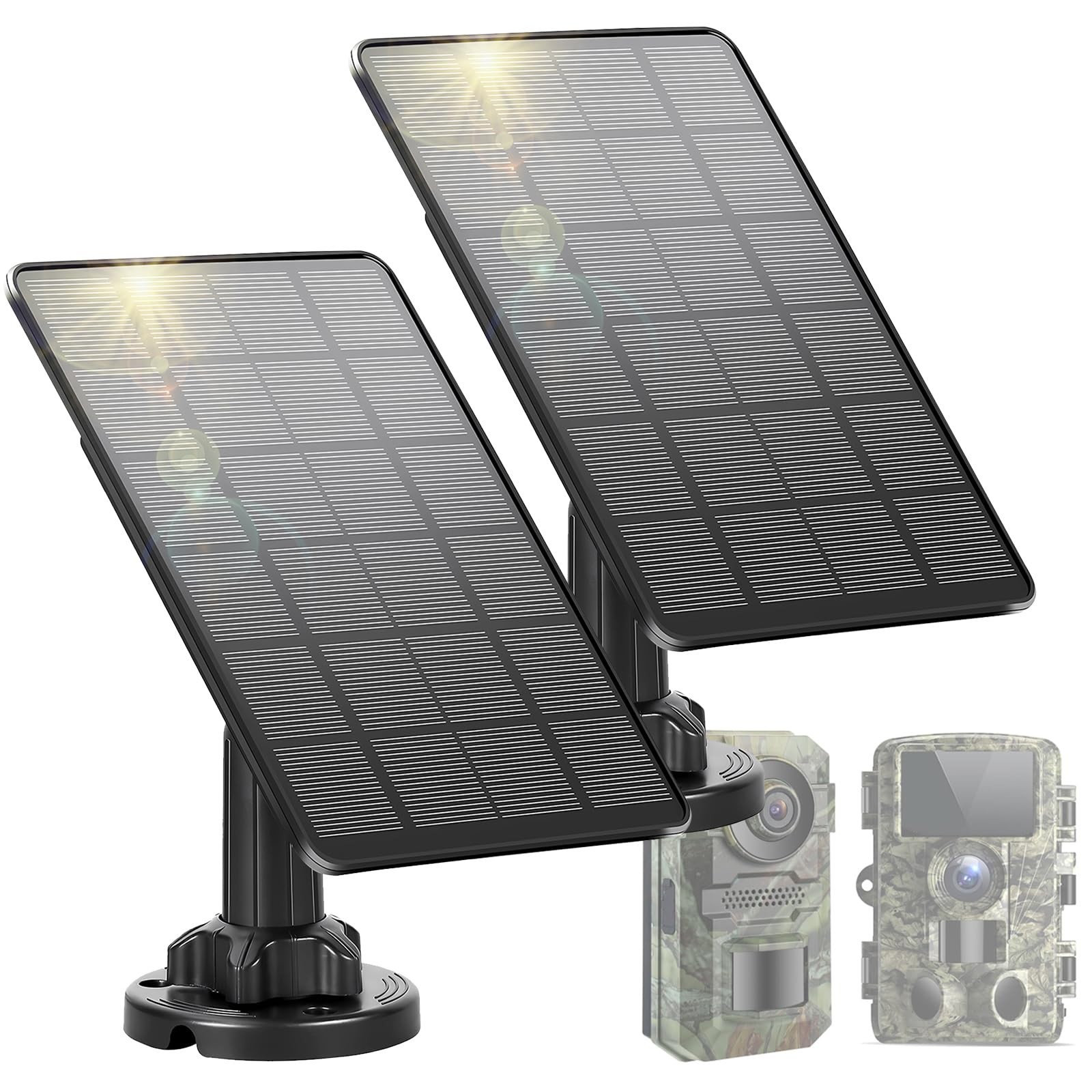 Solar Panel for Trail Camera 2-Pack, 5000mAh Battery, IP66 Waterproof, USB-C & D