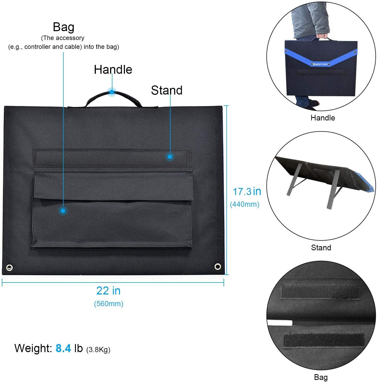 120W Portable Solar Panel Foldable Suitcase With Built in Integrated Output Box