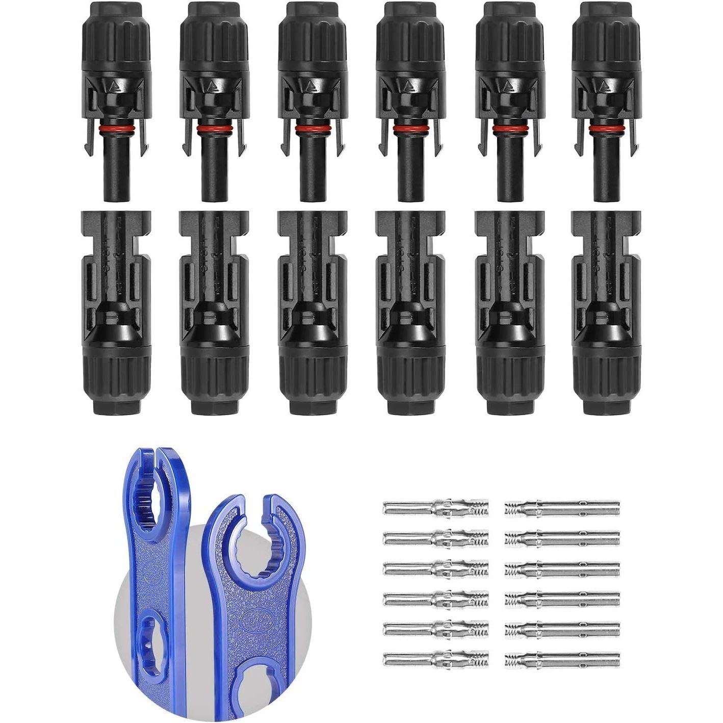 12 PCS Solar Connectors with Spanners Solar Panel Cable Connectors 6 Pairs Male/