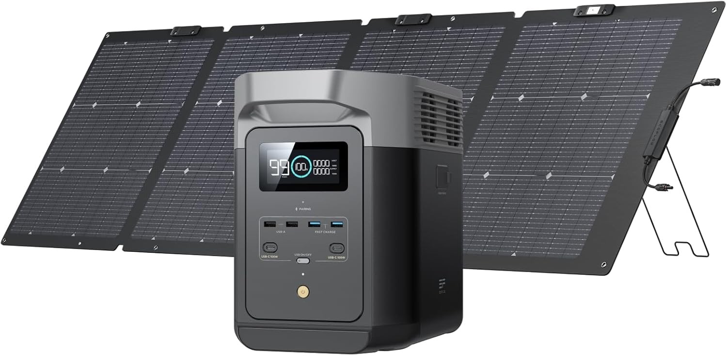 1024Wh LiFePO4 (LFP) Battery, 1800W AC/100W USB-C Output, Solar Generator