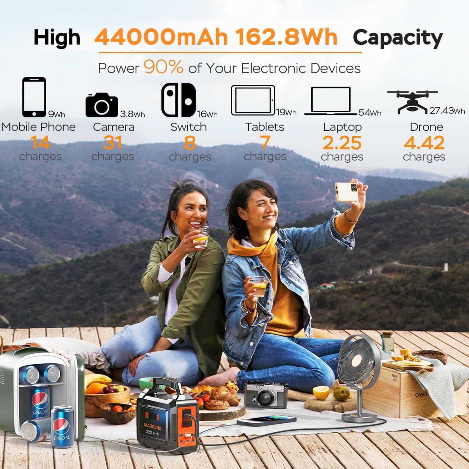 MARBERO Portable Power Station 100W Camping Solar Generator 162.8Wh Power Ban…
