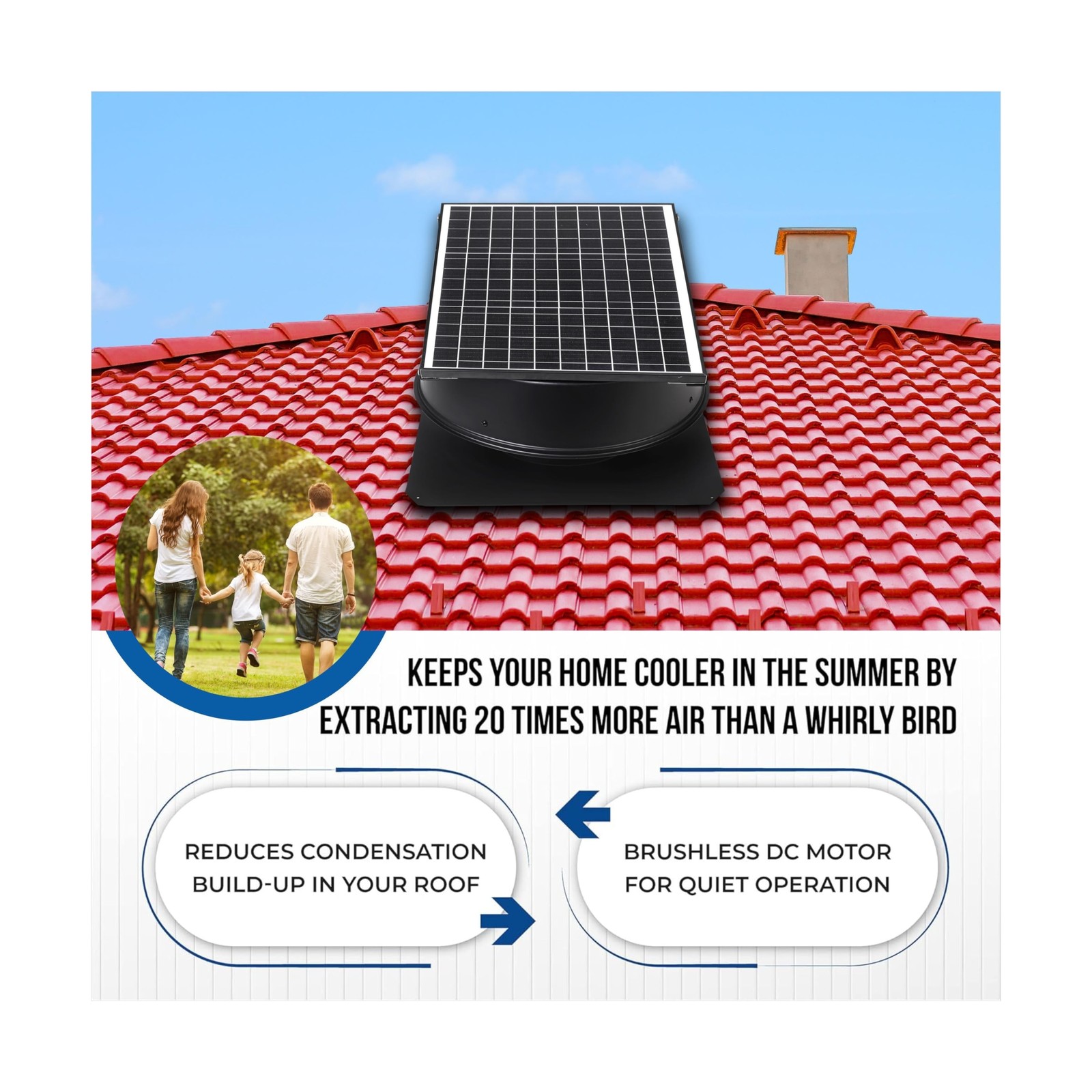 Solar Attic Fan, 40 W, 1600 CFM Large Air Flow Solar Roof Vent Fan, Low Noise…