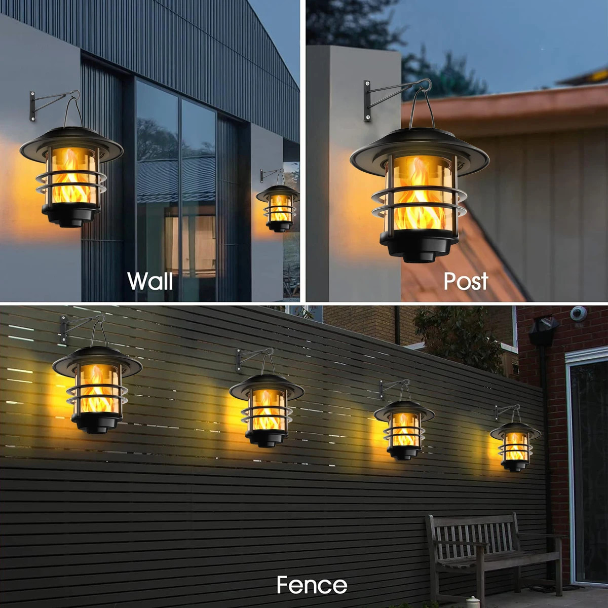 1pcs Solar Hanging Lantern Outdoor Flickering Flames Waterproof Heavy Glass