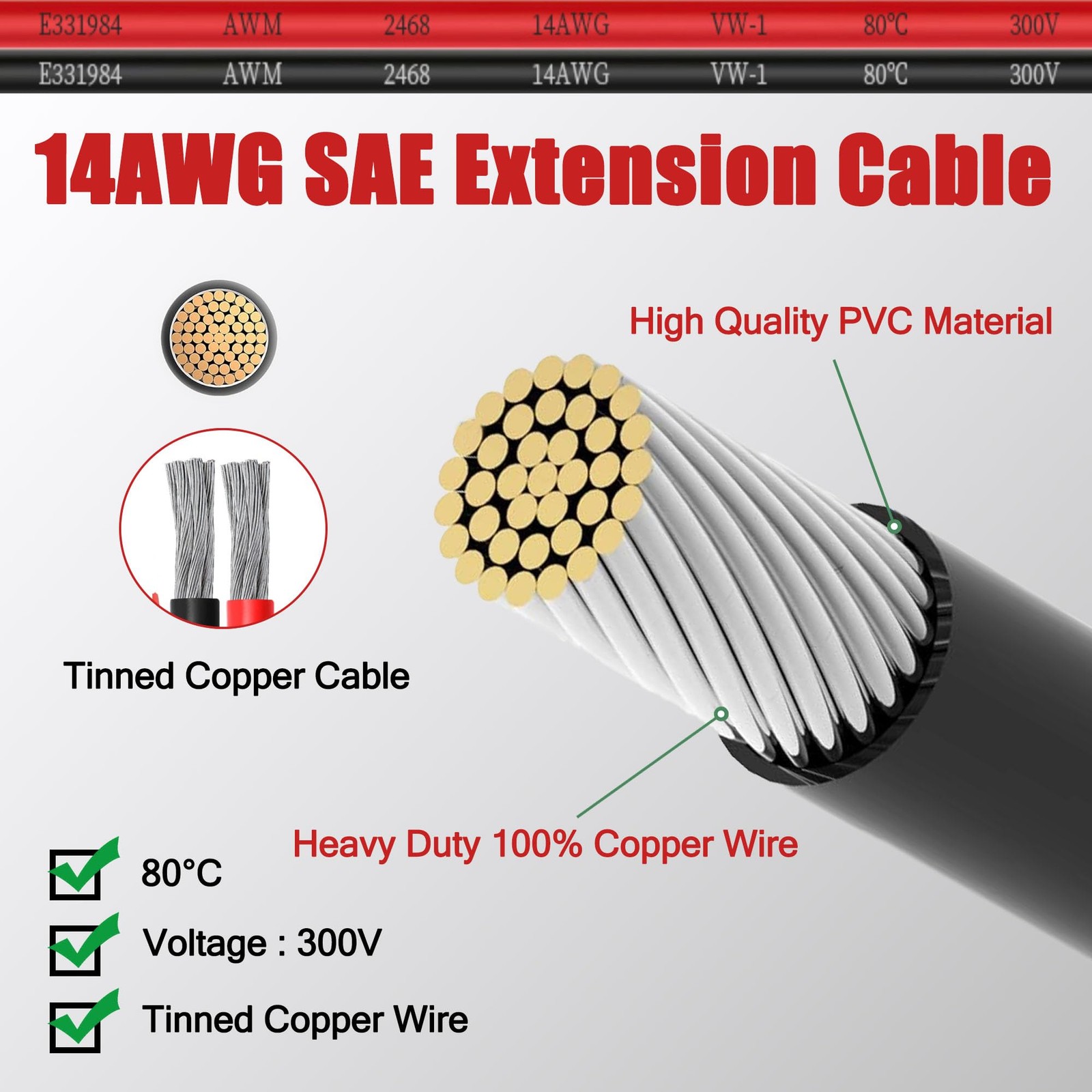 SAE Extension Cable 14AWG for Solar Panel, Automotive, RV, and Trailer Use –