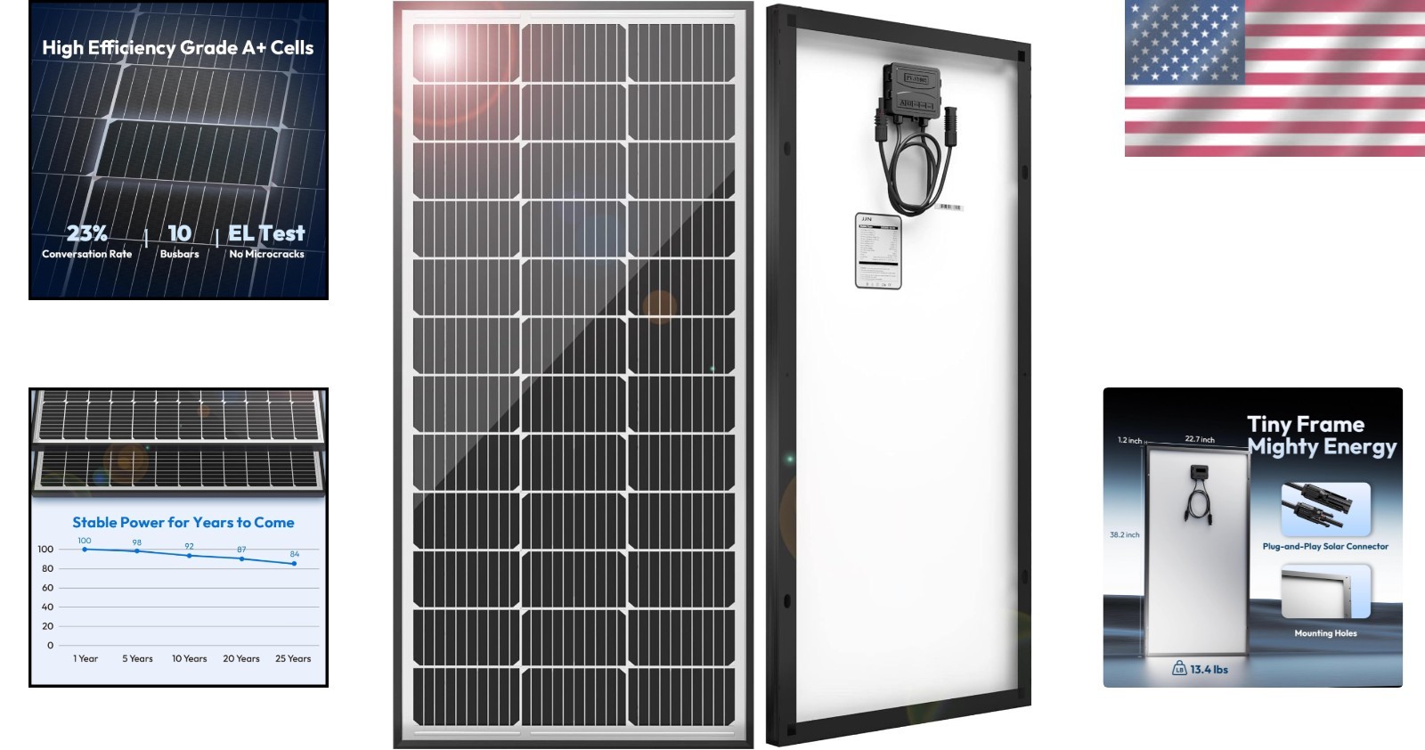 Efficient 100 Watt Solar Panel – Lightweight and Easy Installation for All Uses