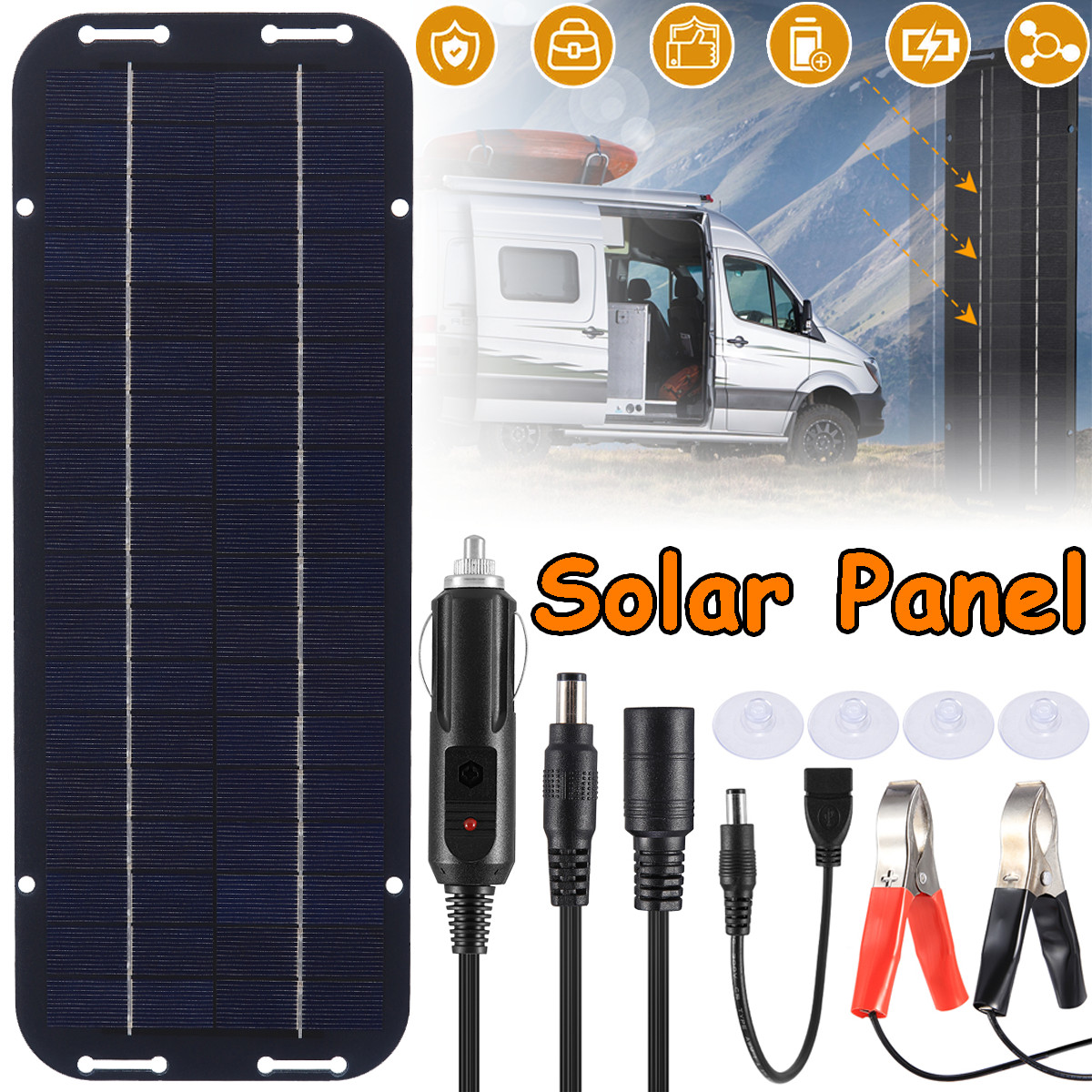 12V 30W Portable Solar Panel Trickle Charger Battery Maintainer Kit for Car Boat