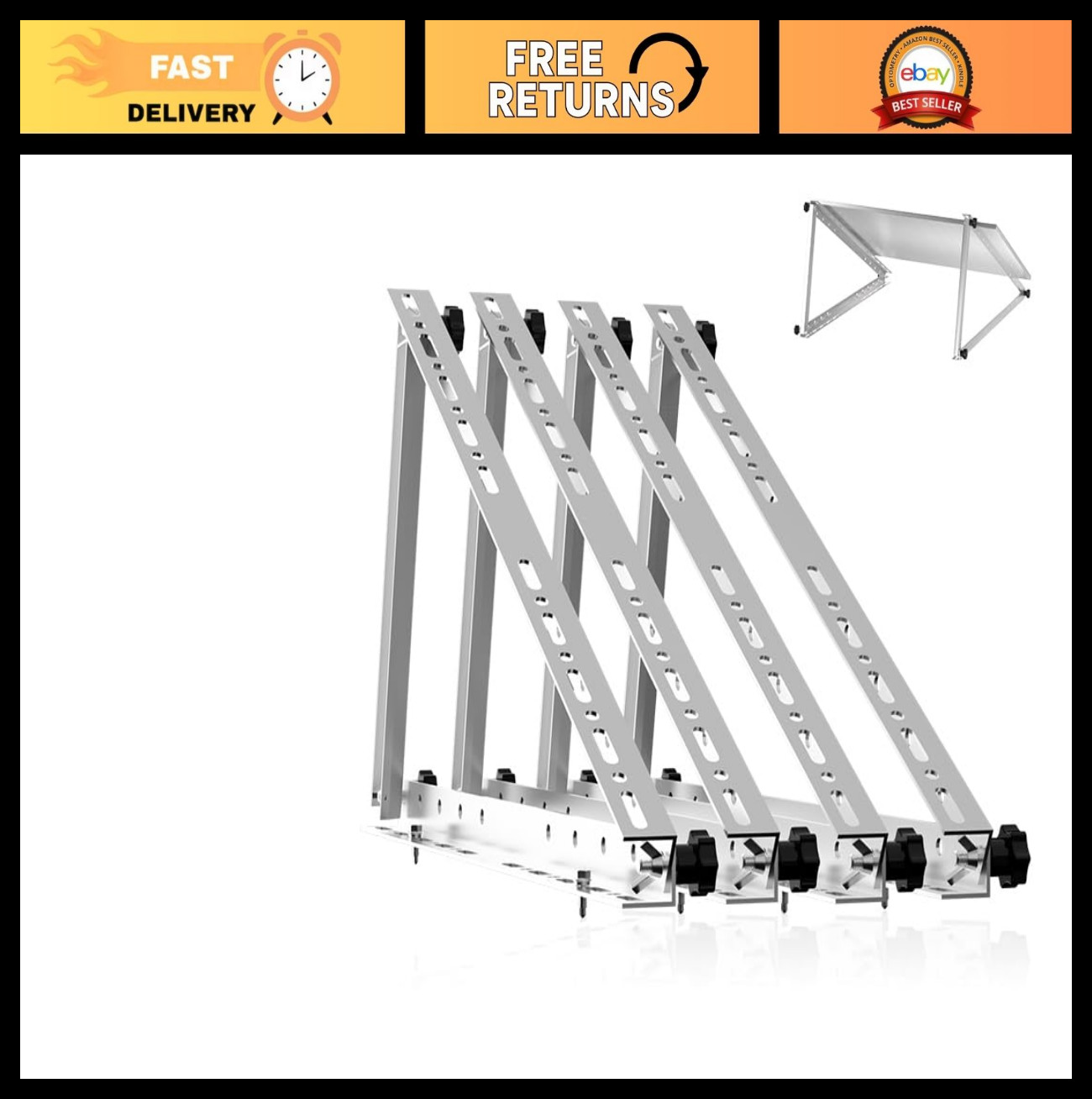 Adjustable Solar Panel Mounting Kit – 28″ Foldable Tilt Legs, Fits 2-4 Panels, R