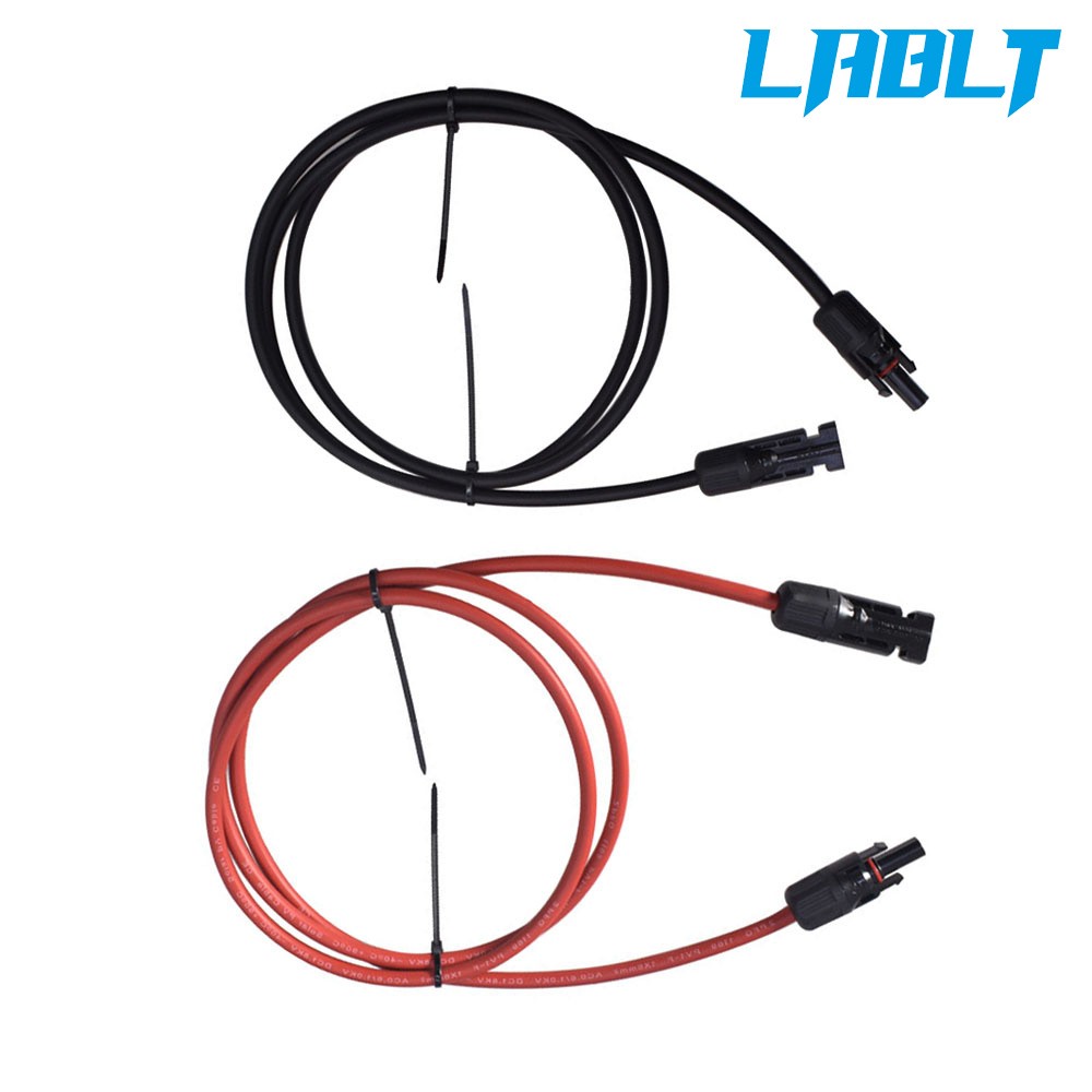 LABLT 5 Feet 12 AWG Black + Red Solar Panel Extension Cable Wire Connector