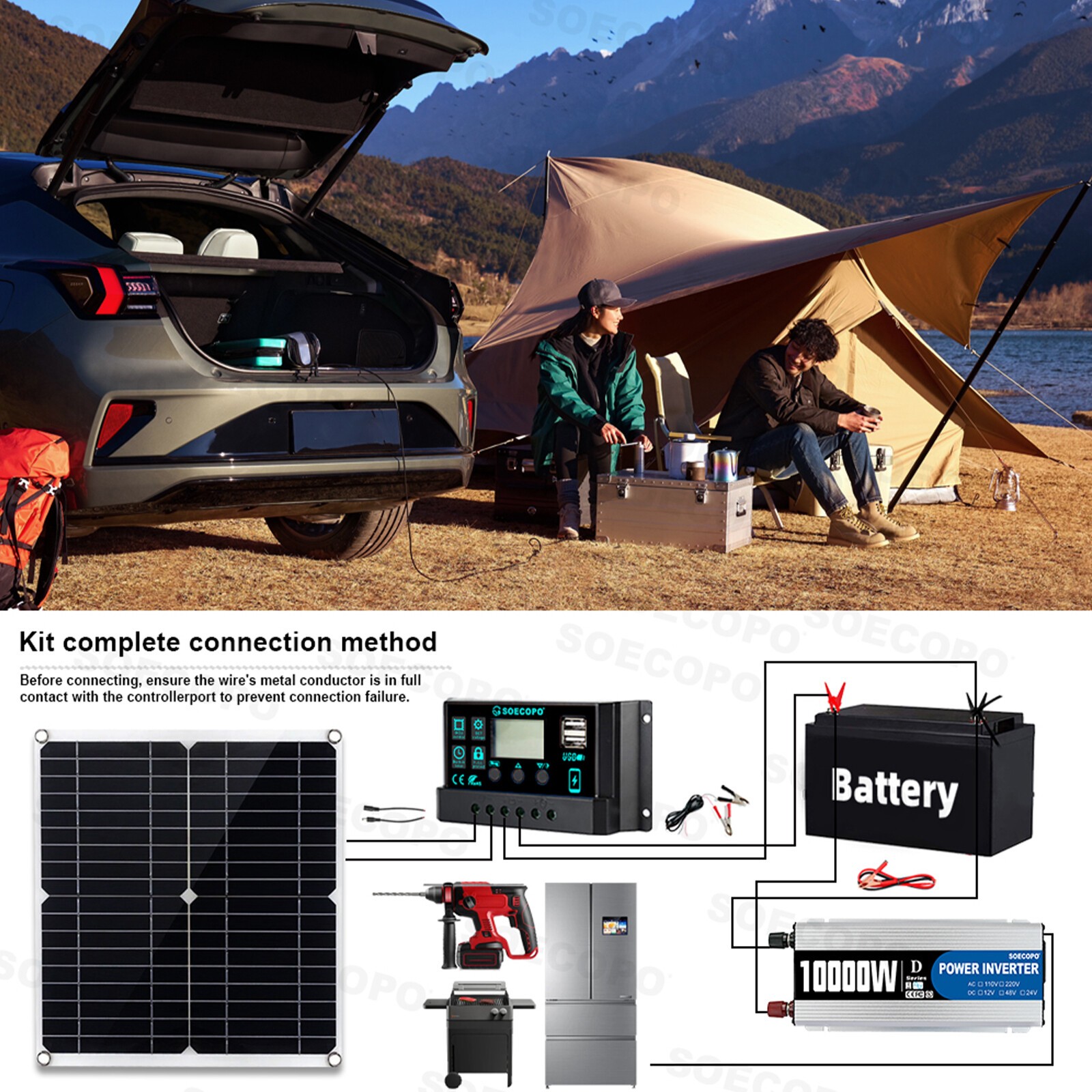 10000W Solar System Complete Set Dual USB Inverter 220V 300W Solar Panel 100AE2