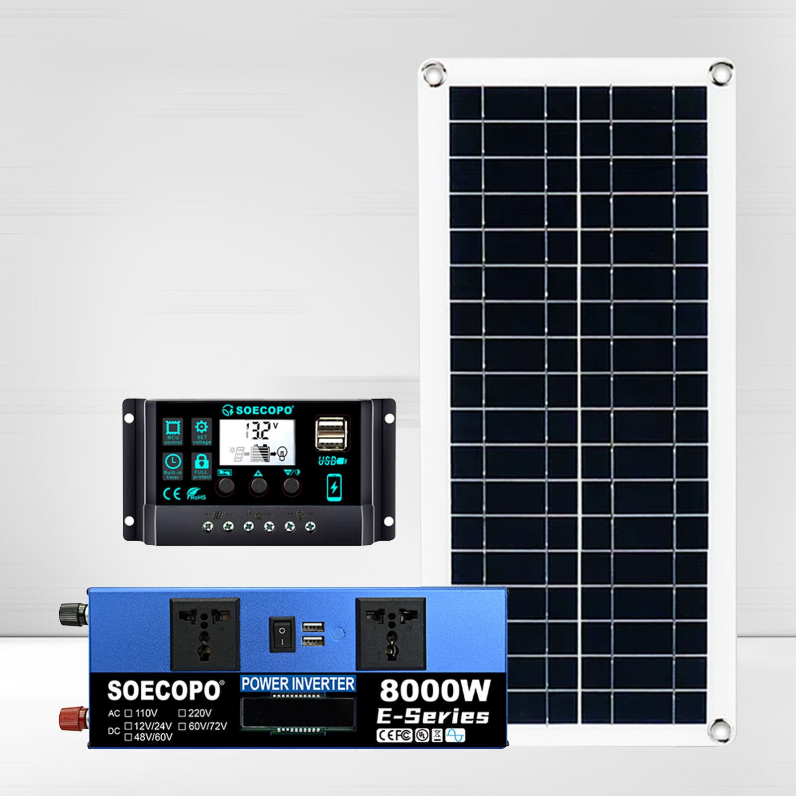 8000W Complete Solar Panel Kit Solar Power Generator 100A Home 110V/220V SysteOy