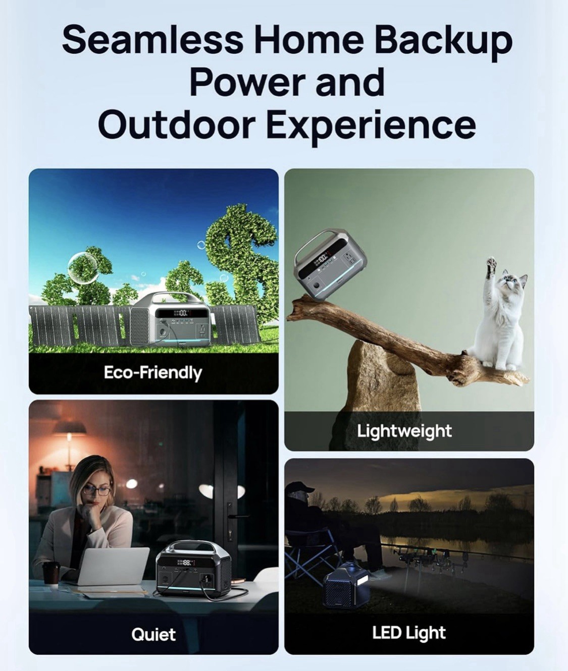 Portable Power Station, Outdoor 288Wh LiFePO4 Battery, 350W (600W Surge) Solar