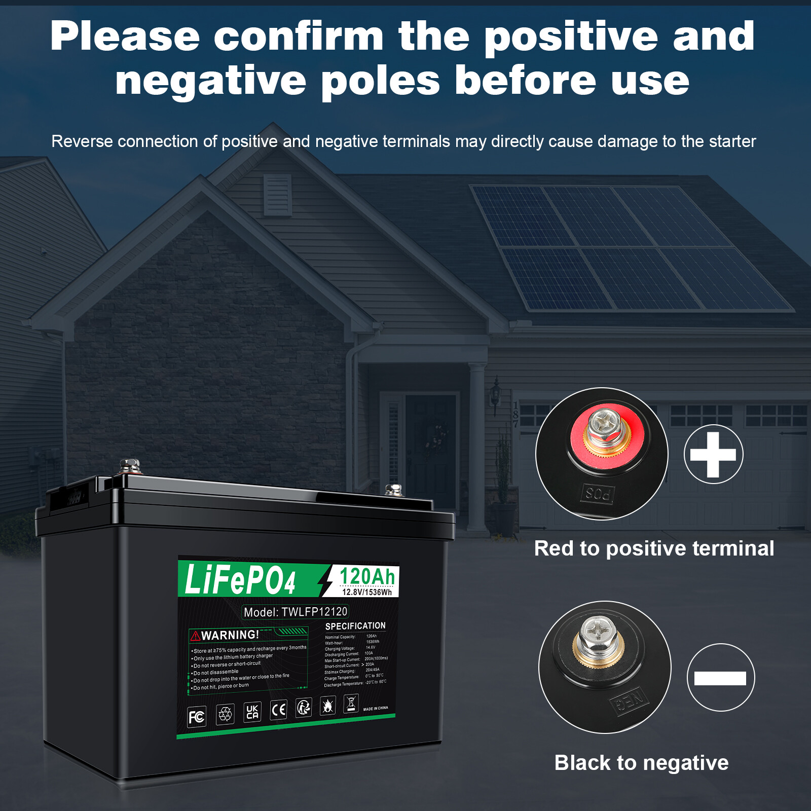 12V 120Ah LiFePO4 Lithium Battery BMS Deep Cycle 20A 24V Smart Battery Charger