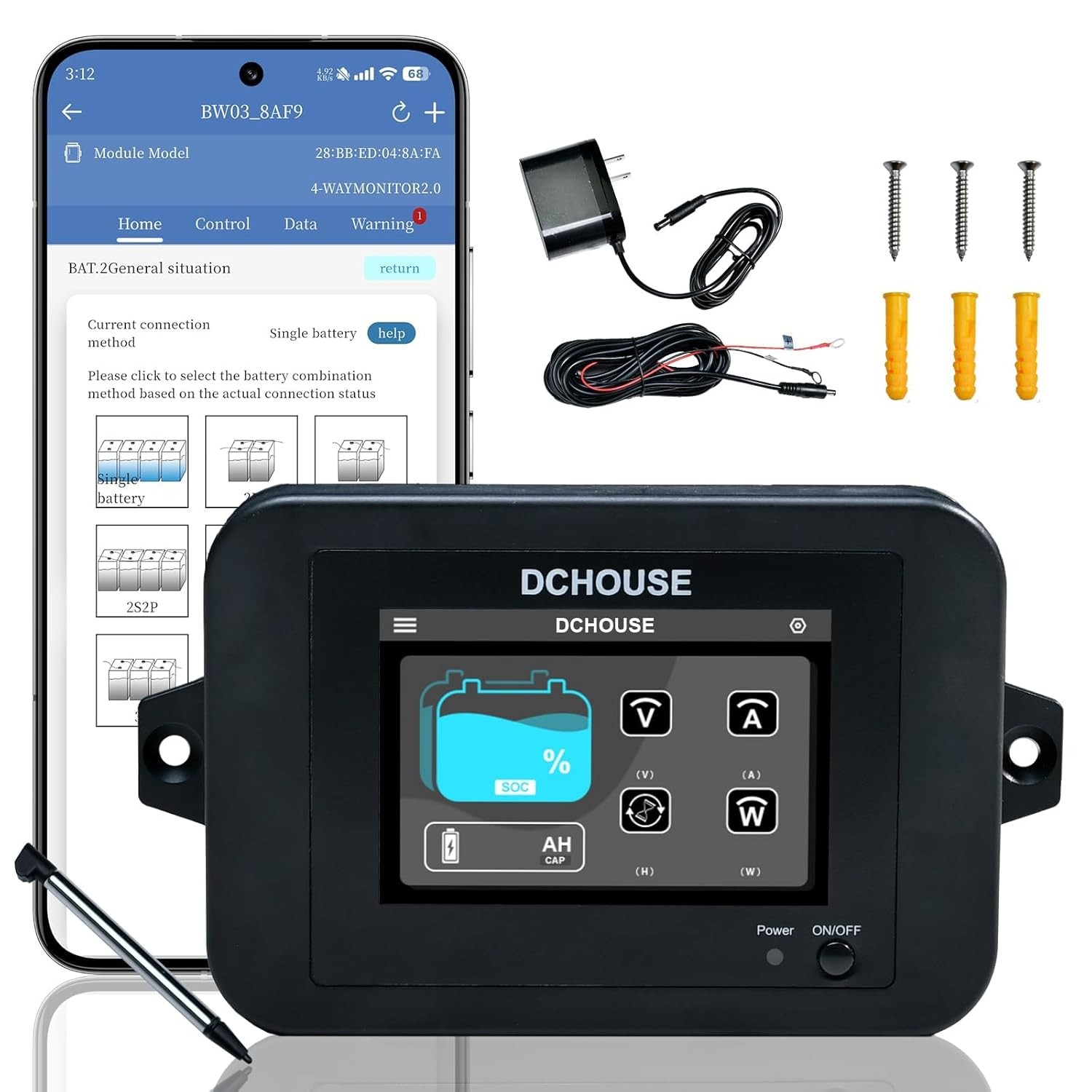 DC HOUSE 4-Way Bluetooth Lithium Battery Monitor Range 8-75V & Custom Alarm