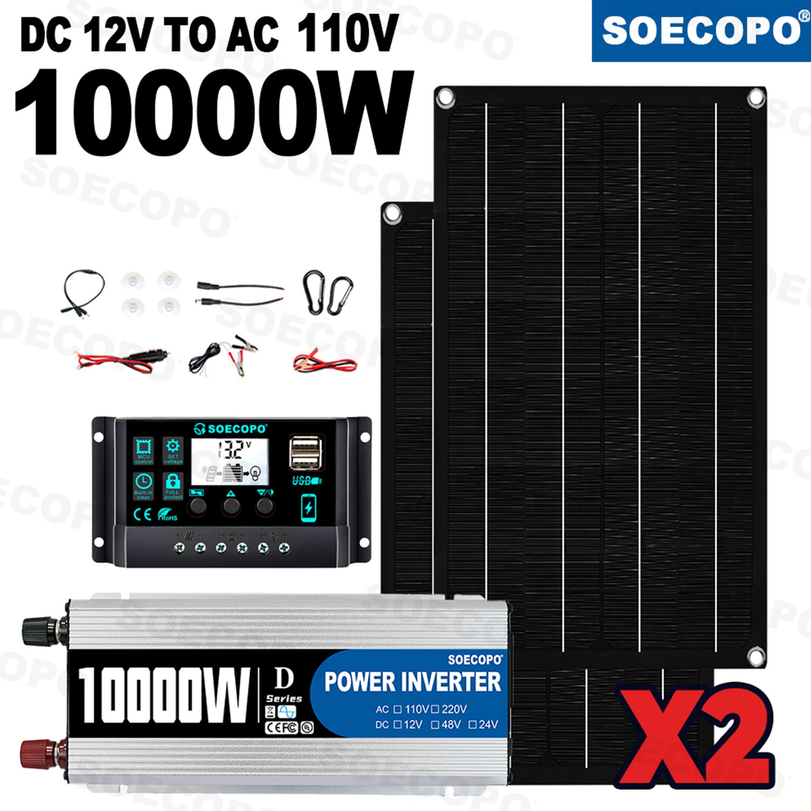 10000W Solar Starter Kit 2x High-Yield Solar Panels + 100A Charge Controller2T
