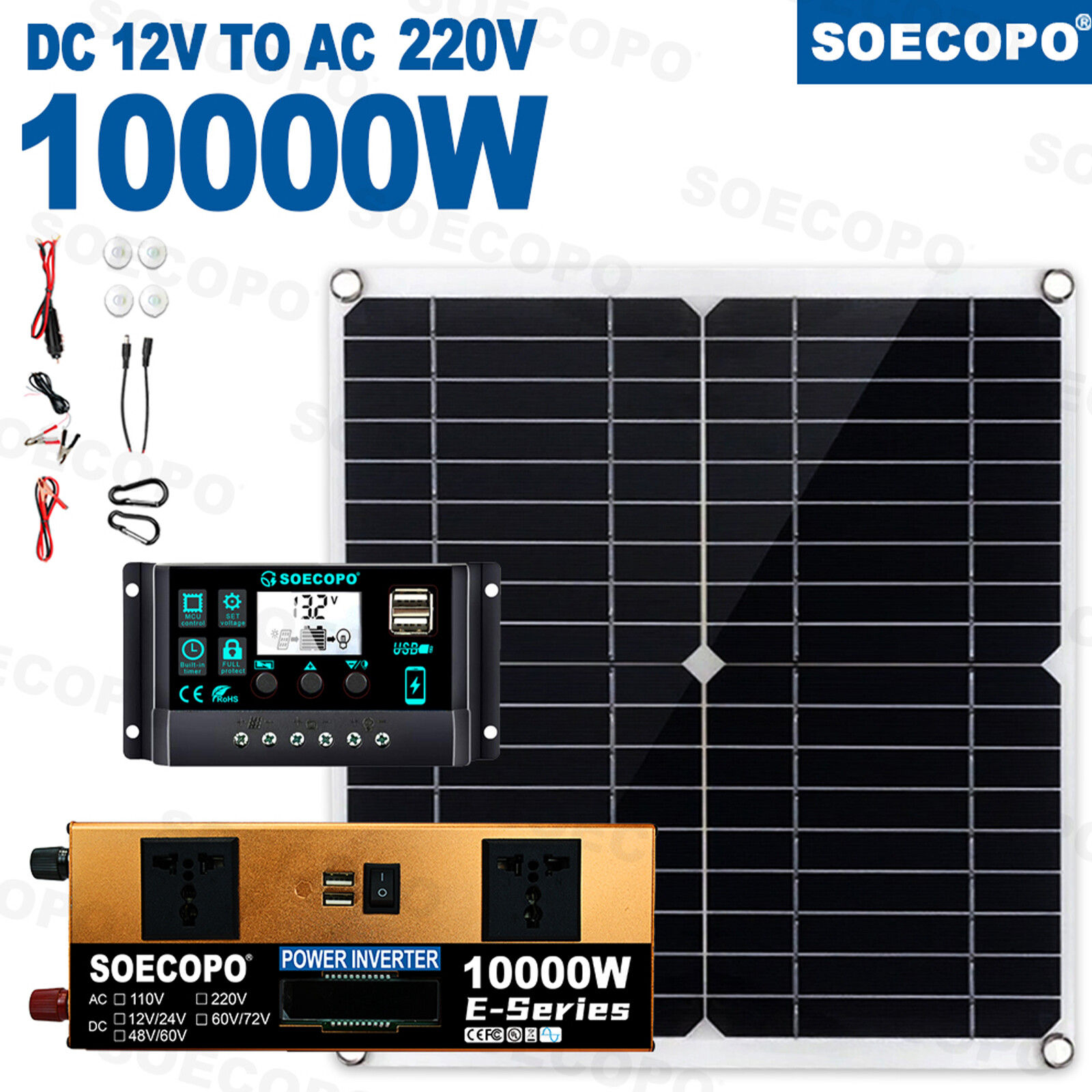 10000W Power Inverter Solar Generator With 300W Solar Panel Home Complete Set