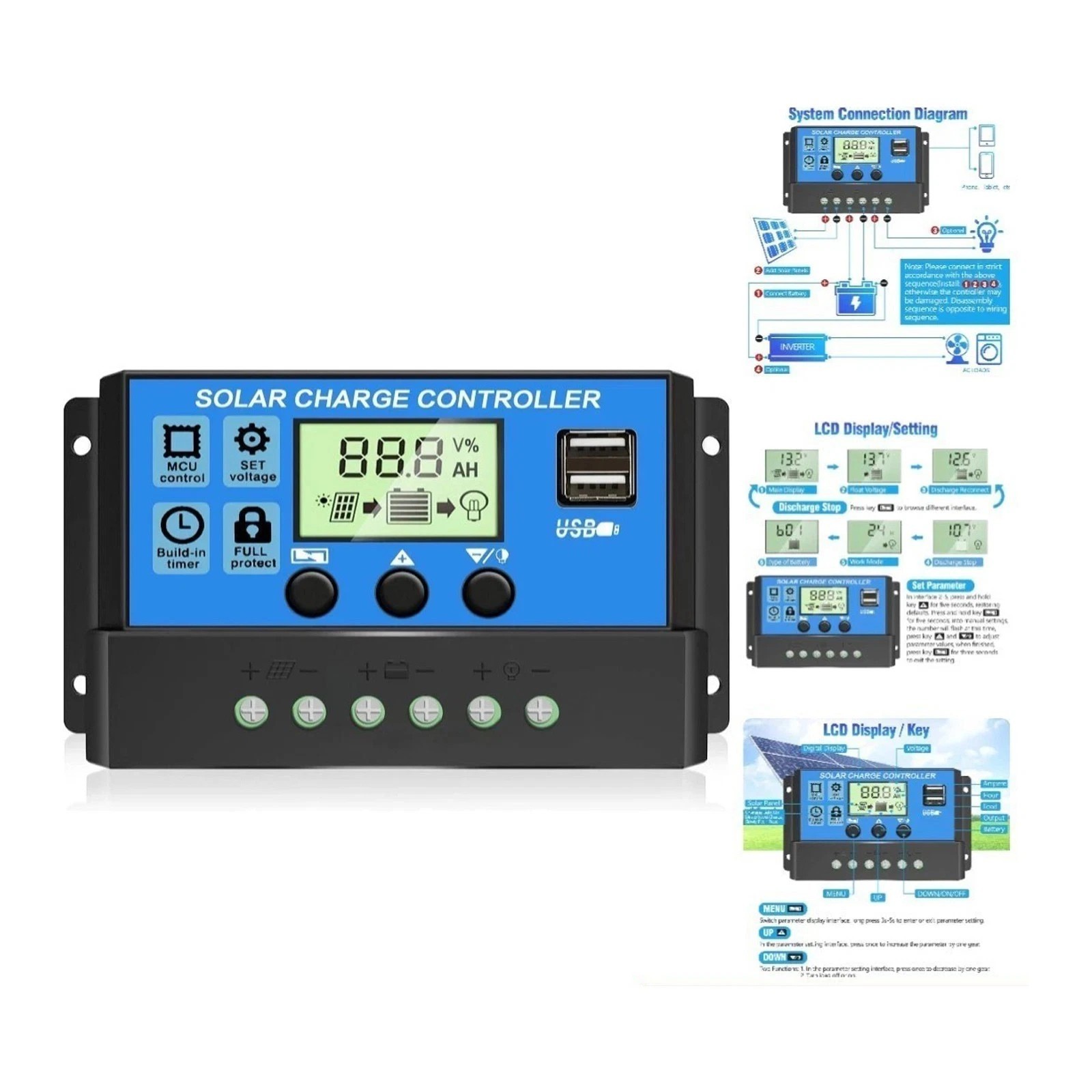 100W Solar Panel Mono Cell Battery Power with 20A Controller Roof Home Off-Grid