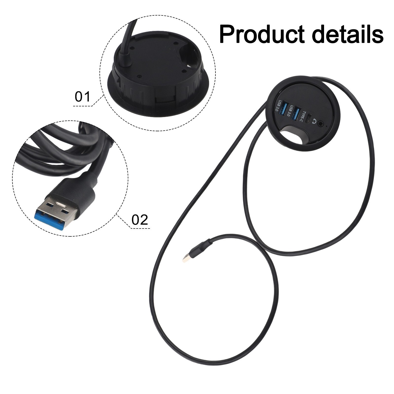 Desk Grommet Audio Interface USB Hub for Easy For Desktop Connectivity