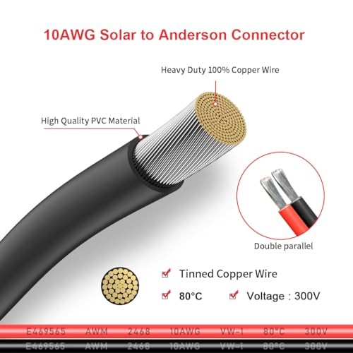 10AWG 2FT Solar Panel to Anderson Connector Extension Cable