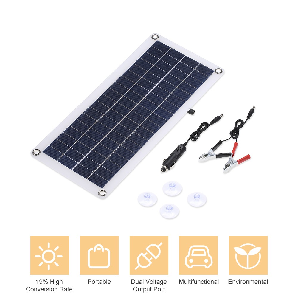 1-DC 5V/18V Dual Output 20W Solar Panel With 2 USB Ports & Car Charge IP65 WHHP