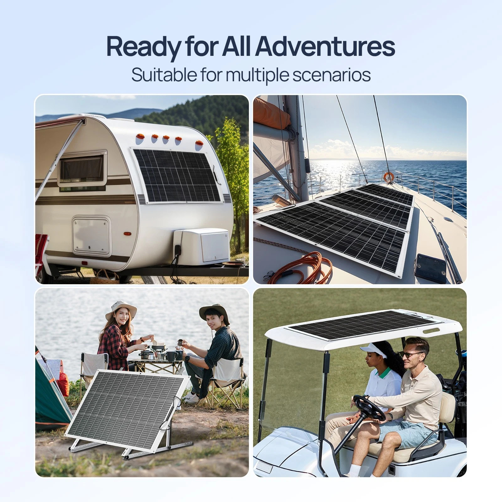 FECAMOS 100W Portable Flexible Solar Panel RV Camping Lightweight Rooftop Car