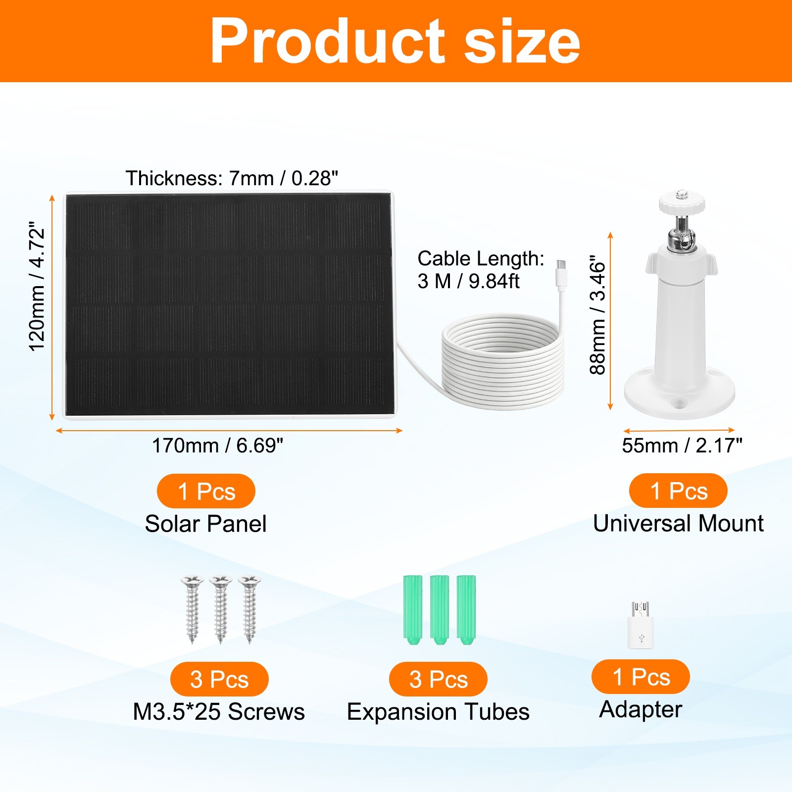 1 Pack of 5V 2W Solar Panel, Waterproof Dual Type-C/USB Solar Charger, White