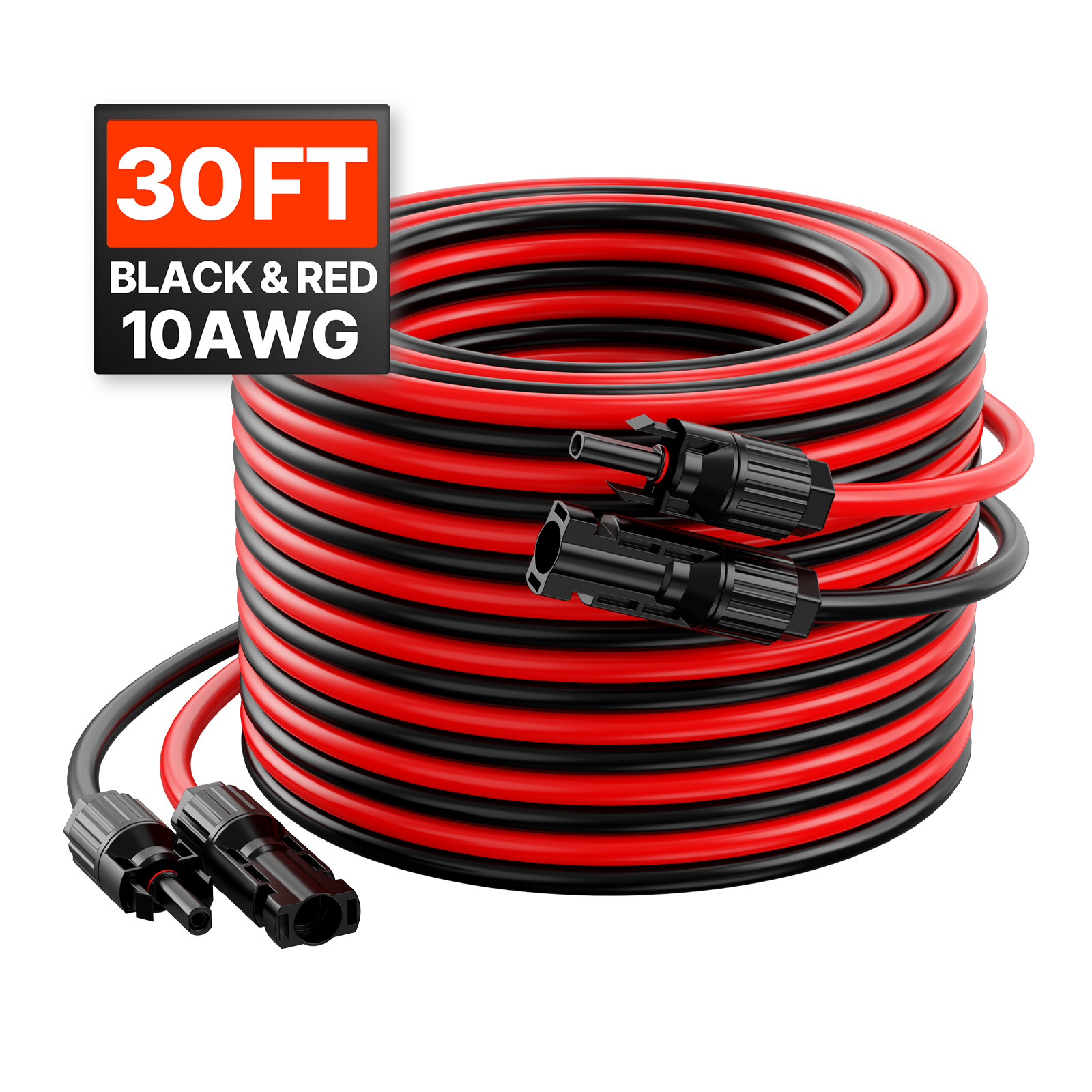 30FT Solar Panel Extension Wire with Female & Male Connectors 10AWG 1 Pair