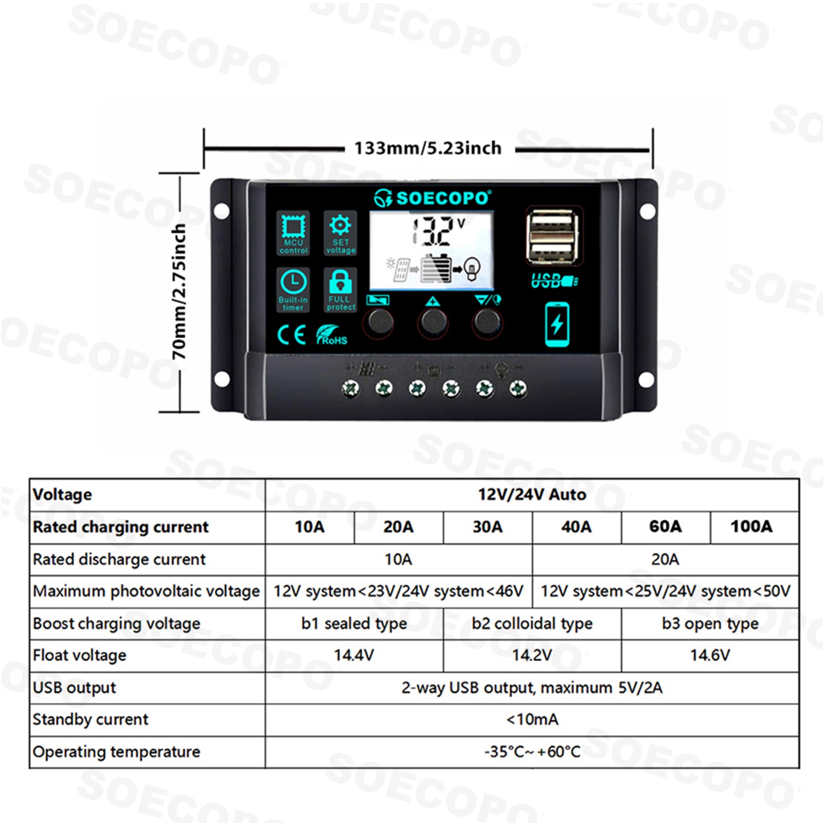 10000W Solar Kit Inverter 12V24V-110V/220V + 2pcs Solar Panels + Controller 100A