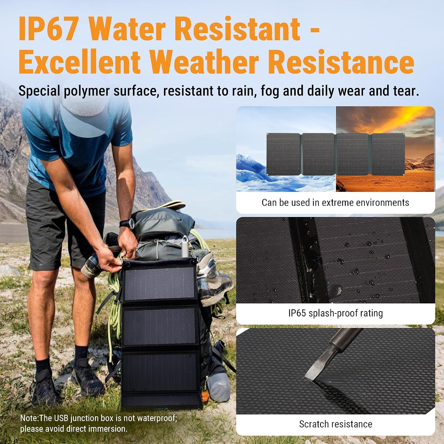 N-Type 30W Portable ETFE Solar Panel W/Dual USB-A, QC3.0 & 25W USB-C, IP67 Water