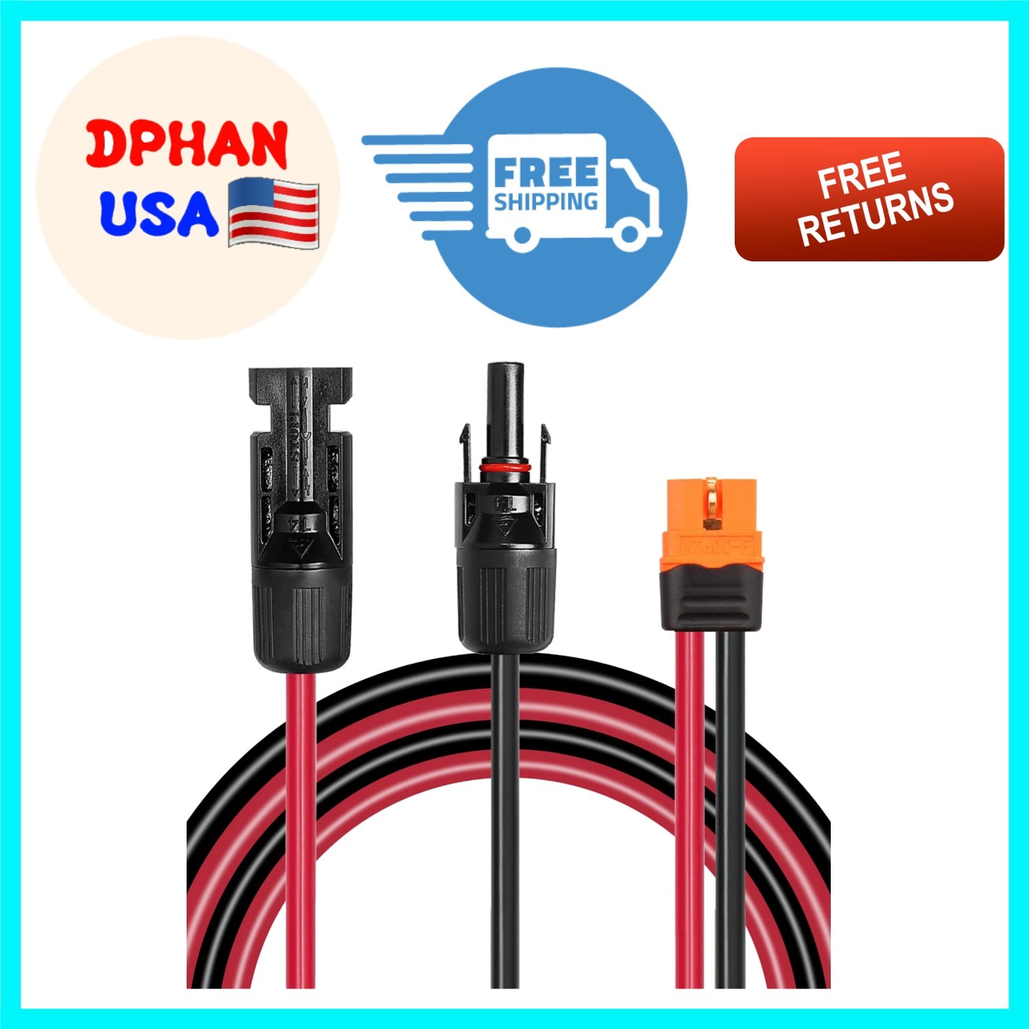 5FT XT60i Extension Cable – Waterproof 10AWG Solar Panel Connector