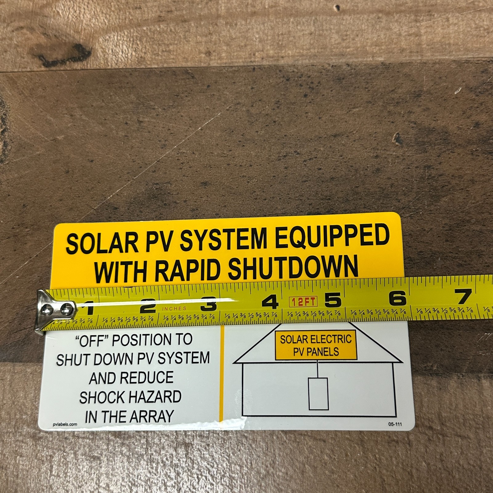 3.5″ x 6″ Solar PV System Equipped with Rapid Shutdown Label 05-111 USA Yellow