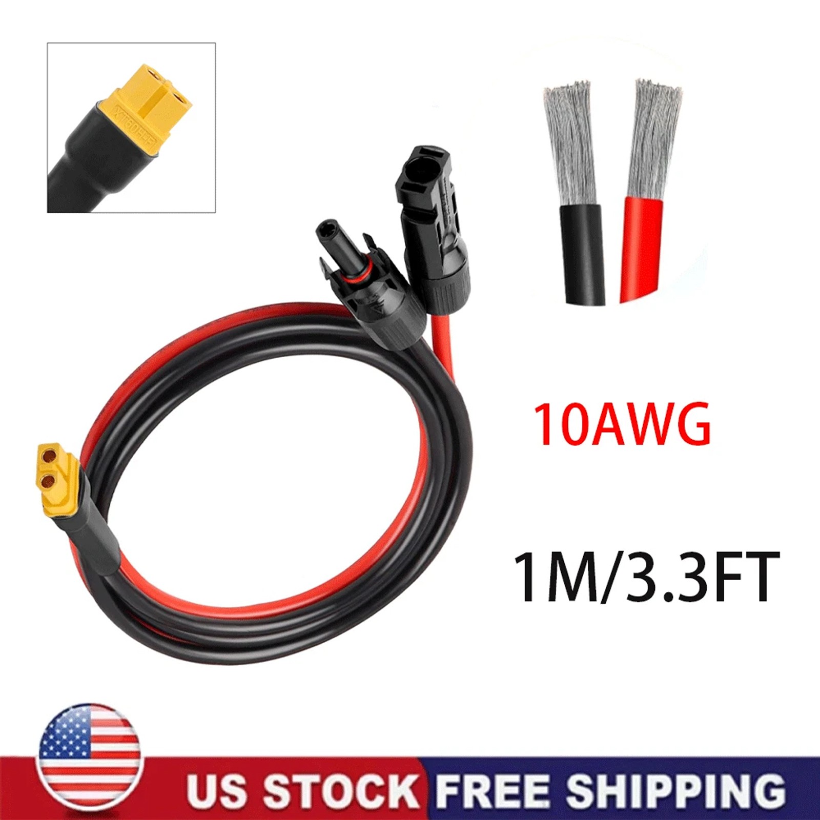10 AWG XT60 Female Connector Adapter to Solar Battery Extension Cable 3.3FT