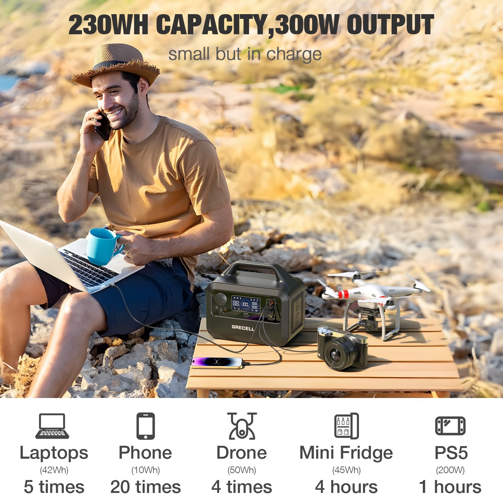 GRECELL Portable Power Station Peak 300W Solar Generator Camping Backup(USED)
