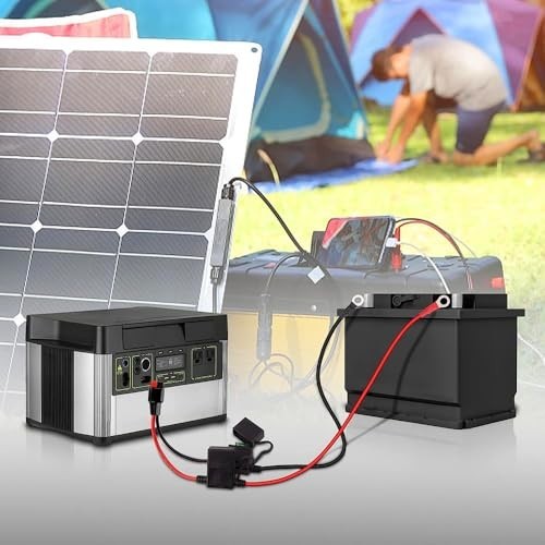 2Pack 12AWG Solar Connector O Ring Terminal, Dual Fuse Holder Cable 2FT for Powe