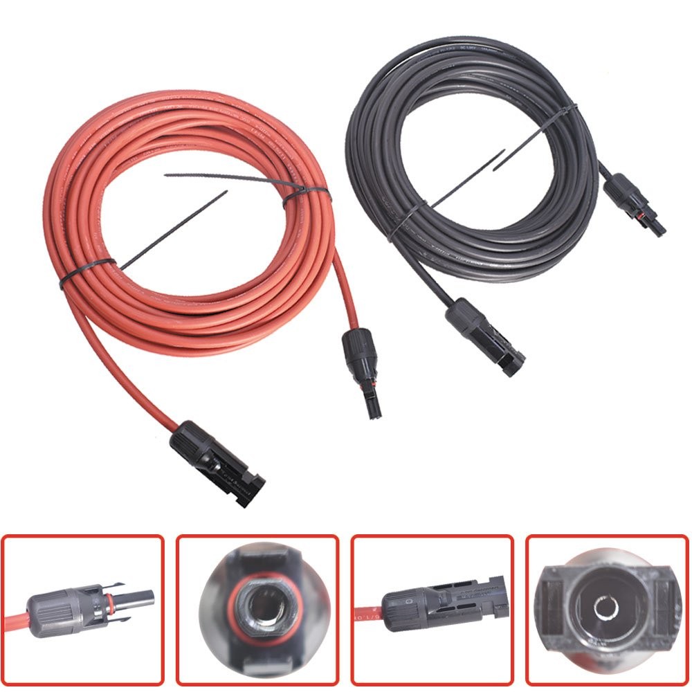 10AWG Black + Red 30Feet Solar Panel Extension Cable Wire Connector 1 Pair