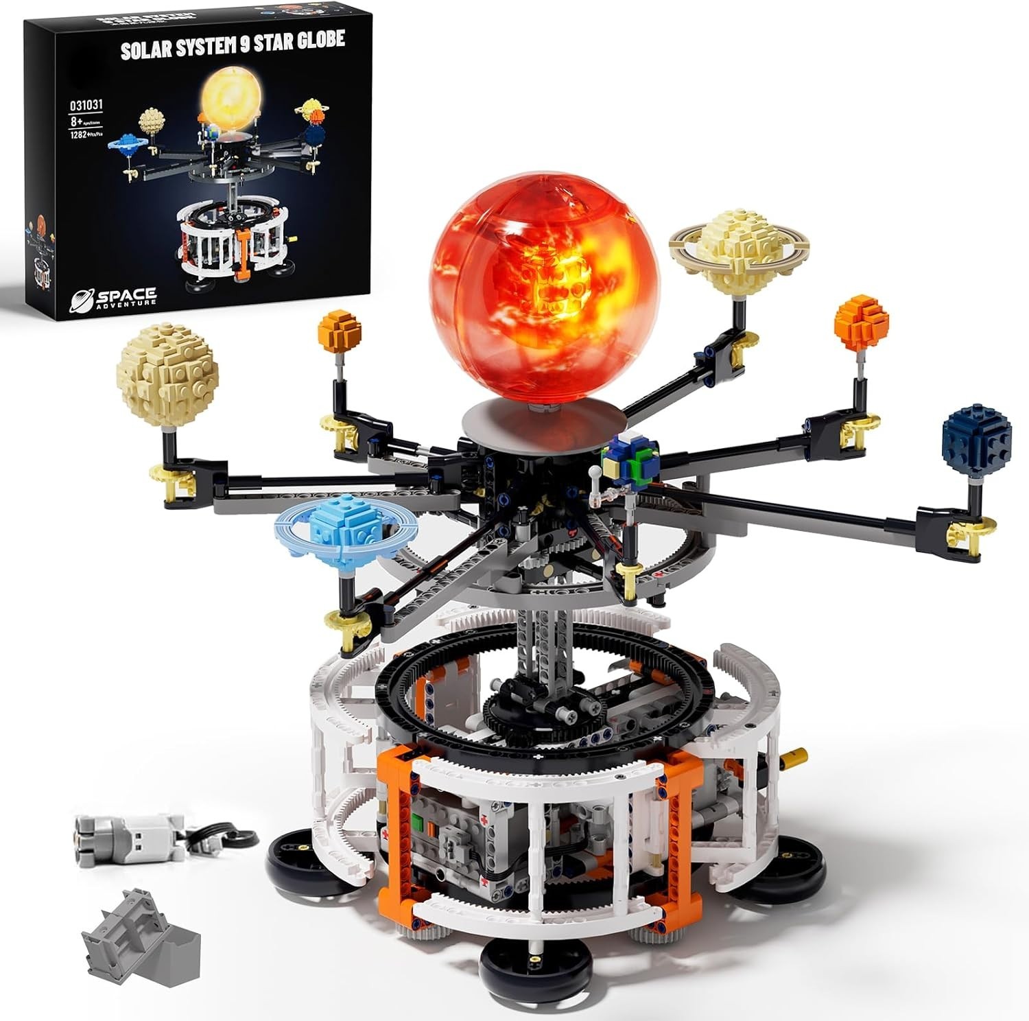 Dual-Mode Spinning Solar System Space Building Kit Rotating Planets Light-up Sun