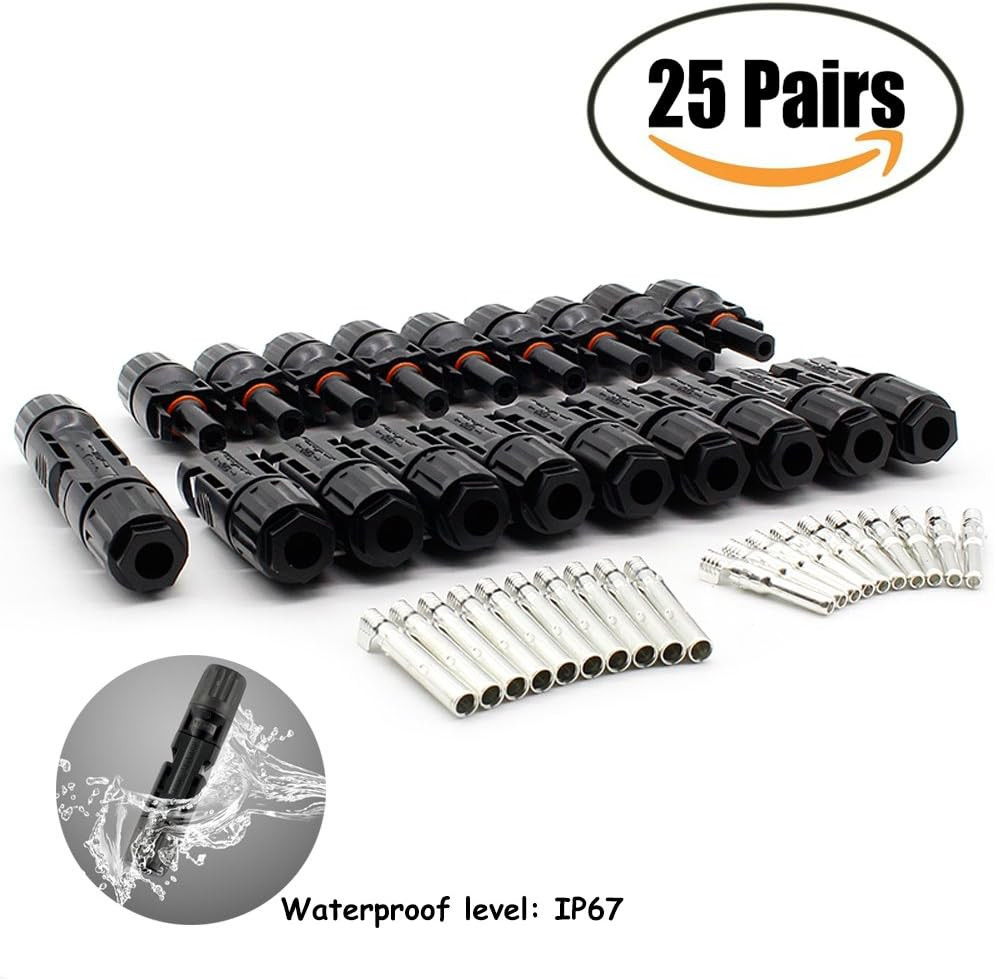 25Pairs / 50PCS Solar Connectors – Male & Female IP67 Waterproof Connector (25 P