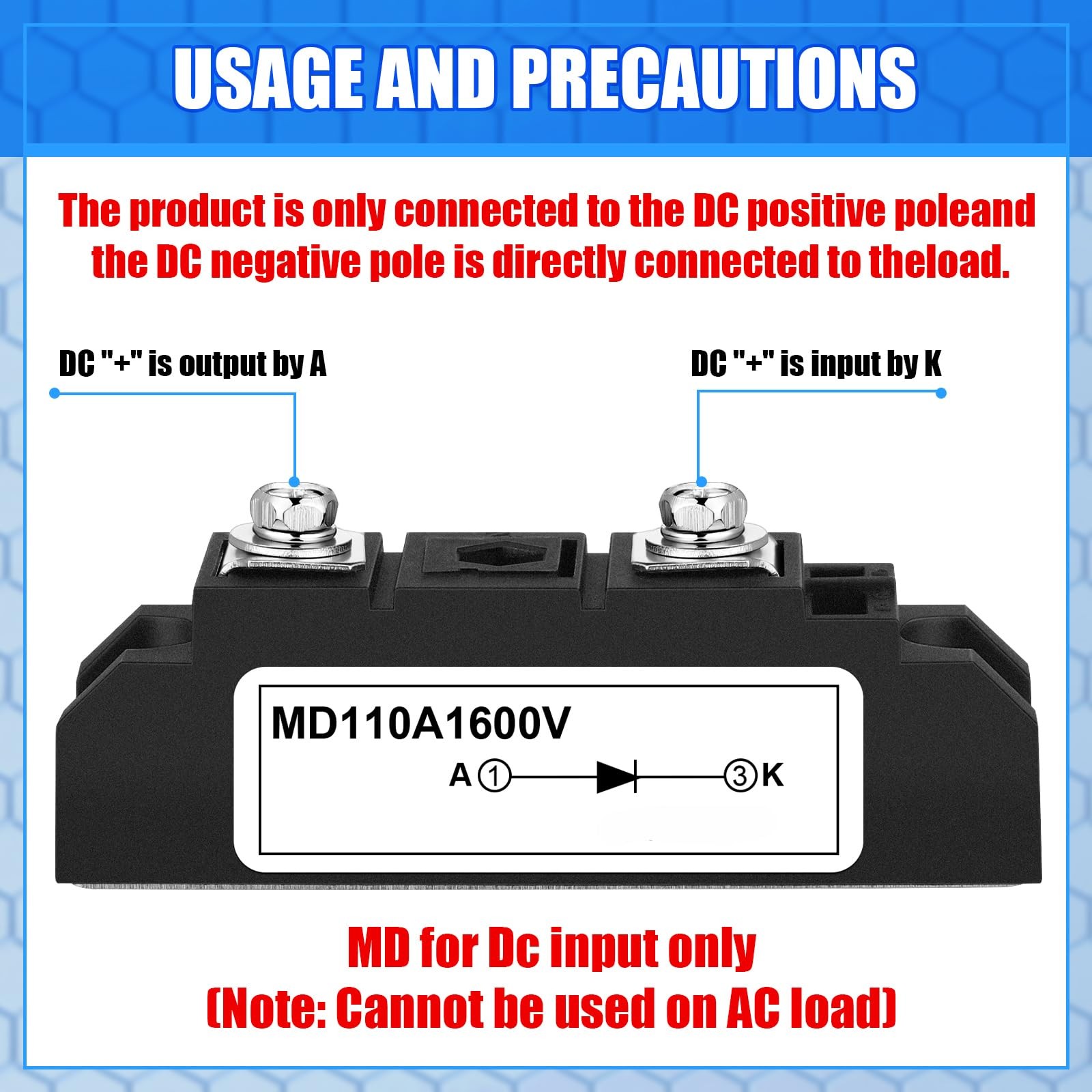 Yexiya 1 Pcs Md 110a (100a)-16 Solar Diode, Anti Reverse One Way Diode Use…
